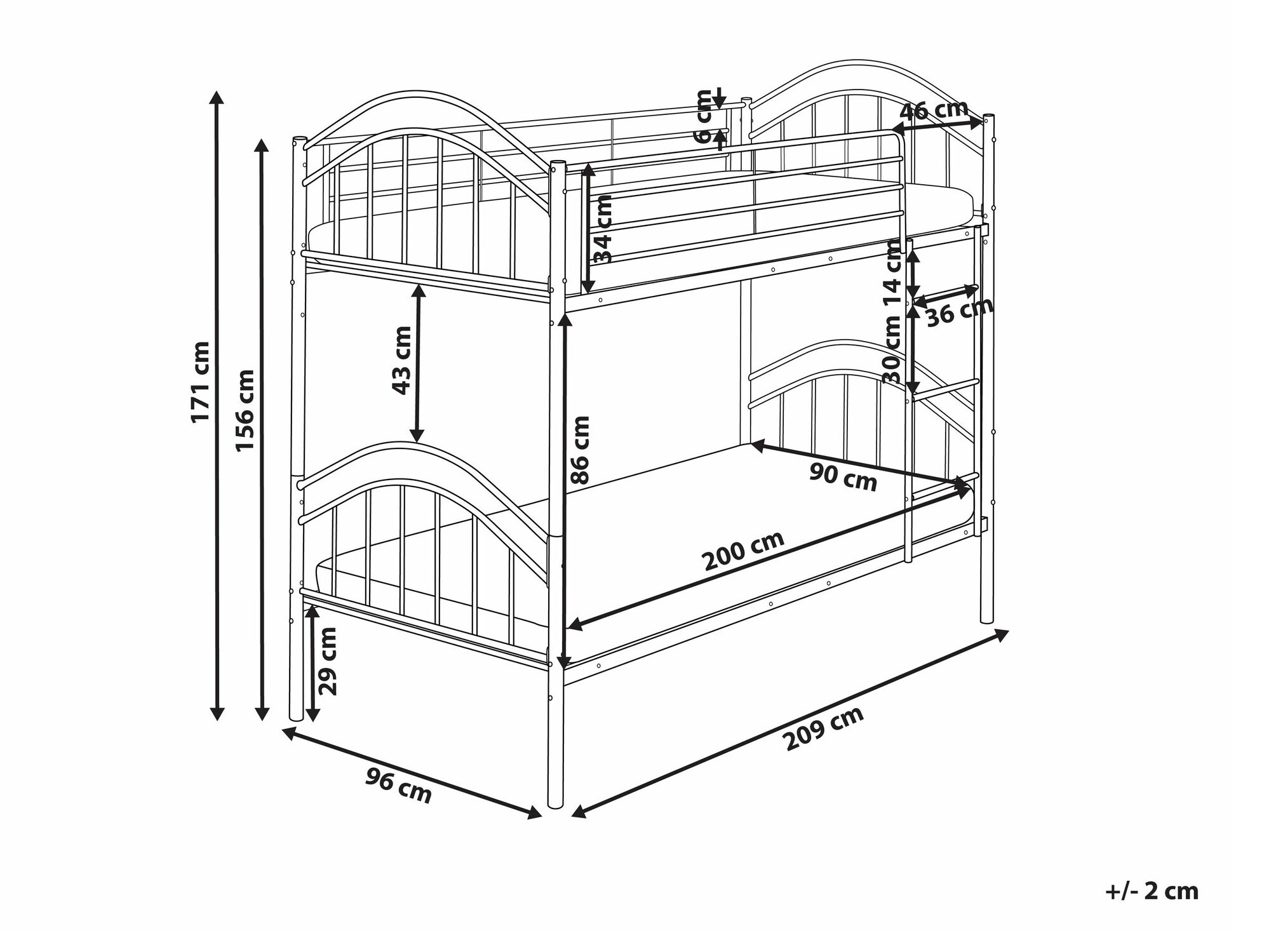 Dviaukštė lova Berwyn 2634 (Juoda)