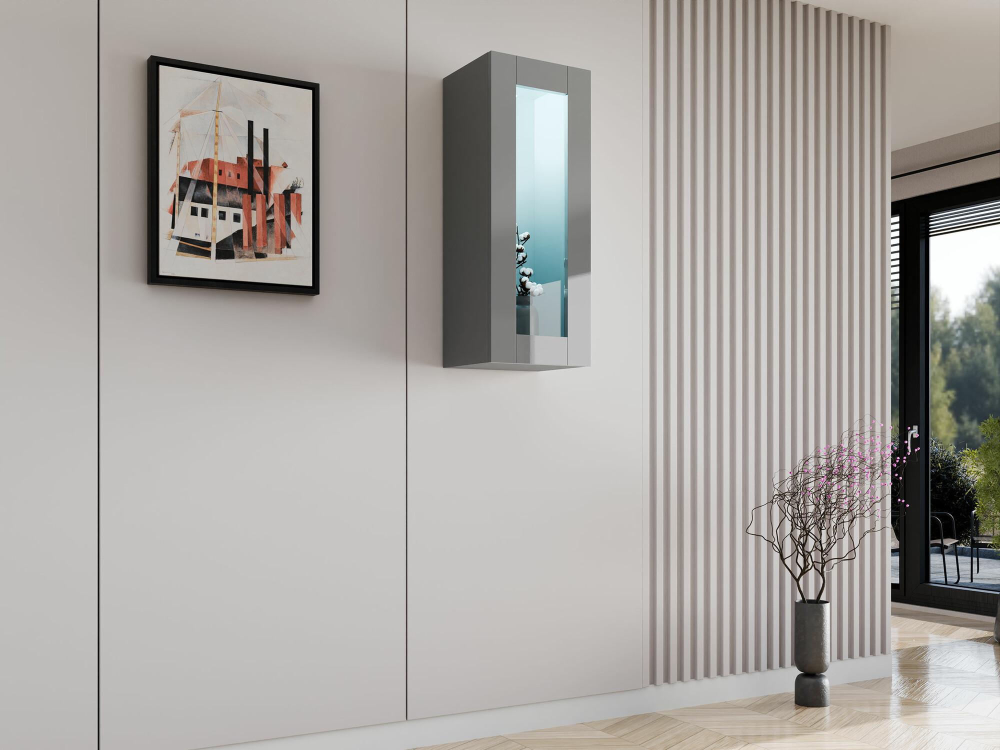 Pakabinama spintelė Venenou 132 (Pilka + Blizgus pilkas)