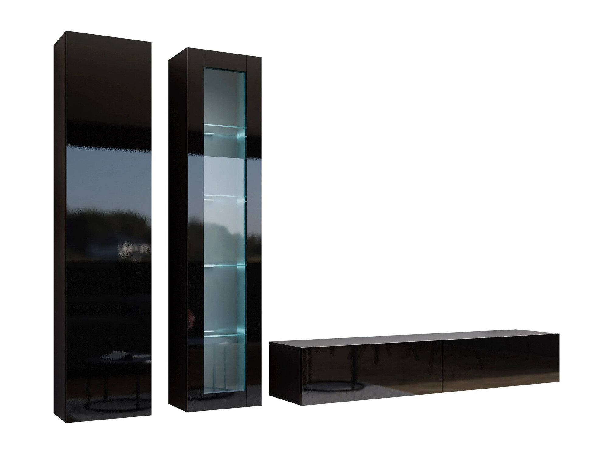 Svetainės komplektas Vilrin I (Juoda + Blizgi juoda)