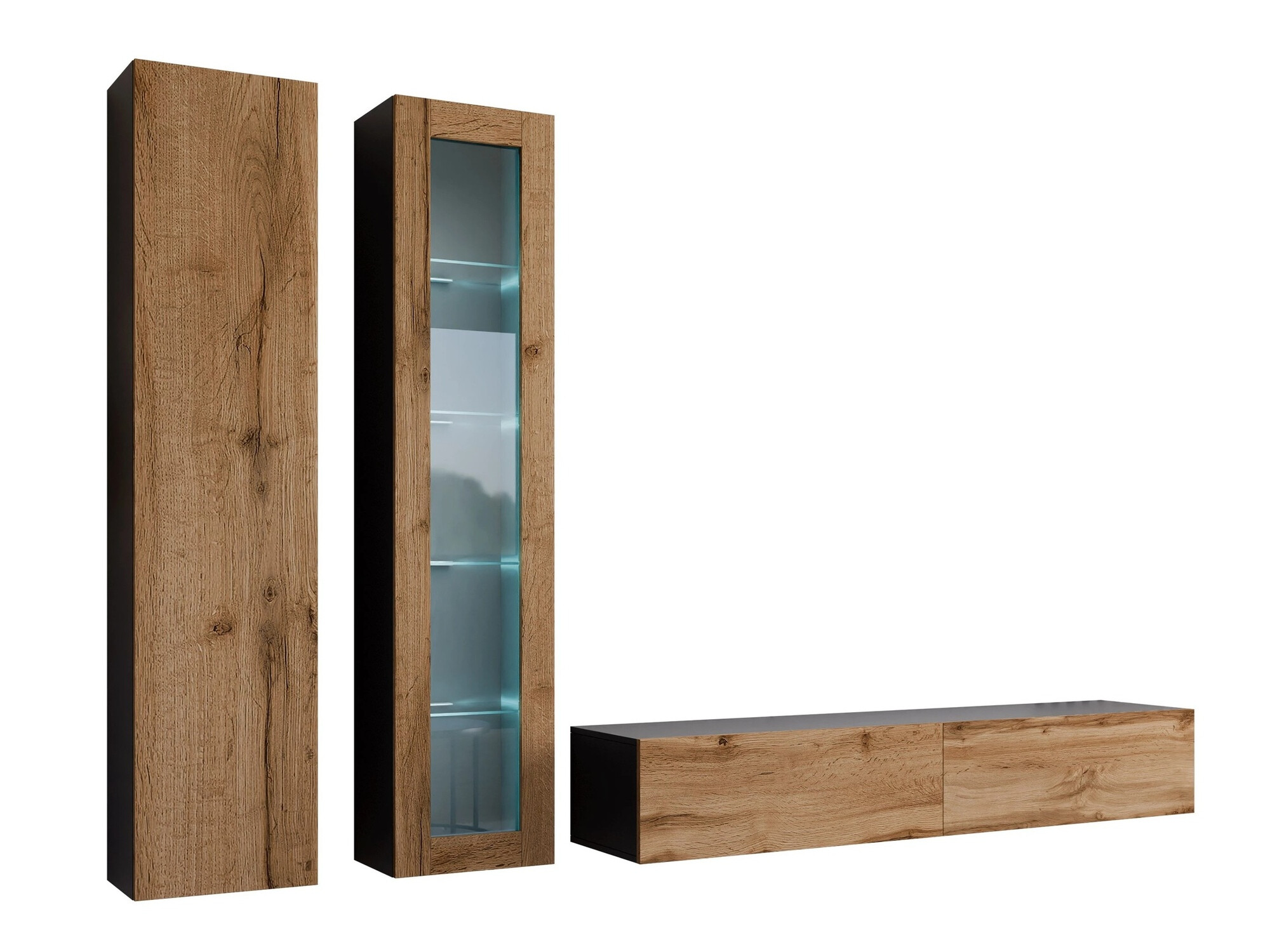 Svetainės komplektas Vilrin I (Juoda + Votan ąžuolas)