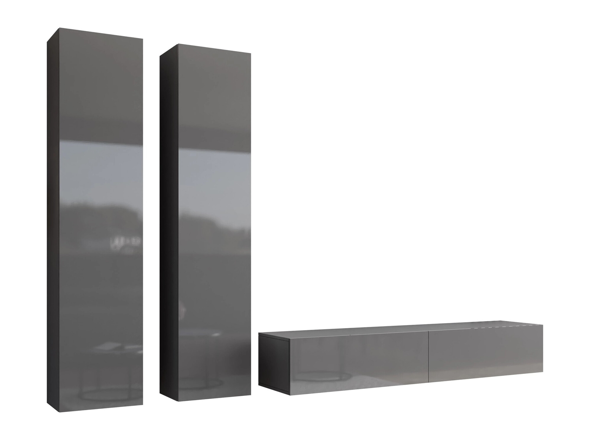 Svetainės komplektas Vilrin II (Pilka + Blizgus pilkas)