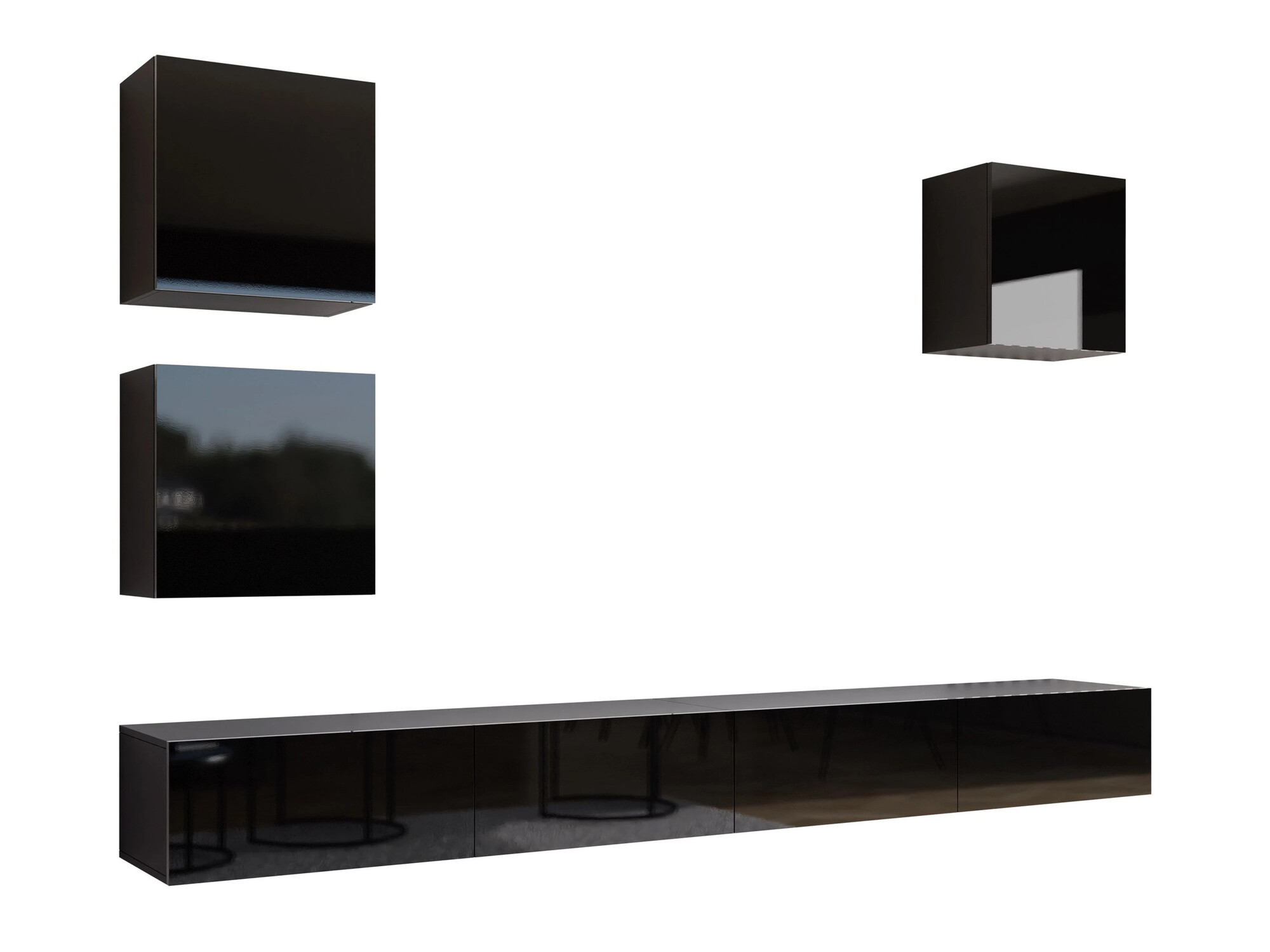 Svetainės komplektas Vilrin III (Juoda + Blizgi juoda)