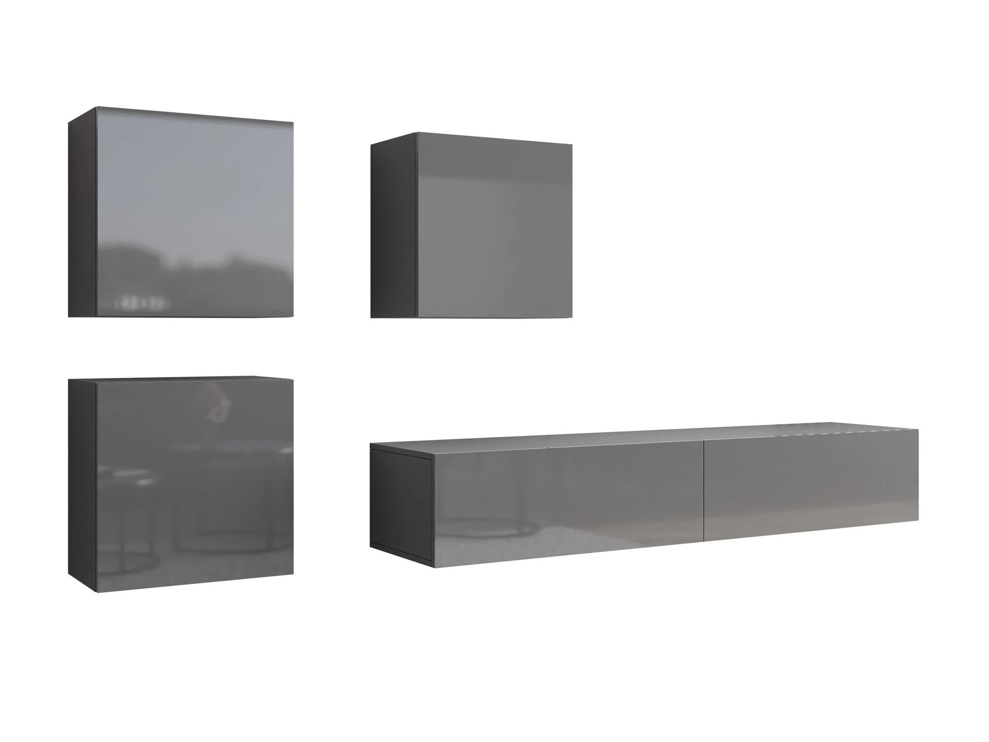 Svetainės komplektas Vilrin IV (Pilka + Blizgus pilkas)