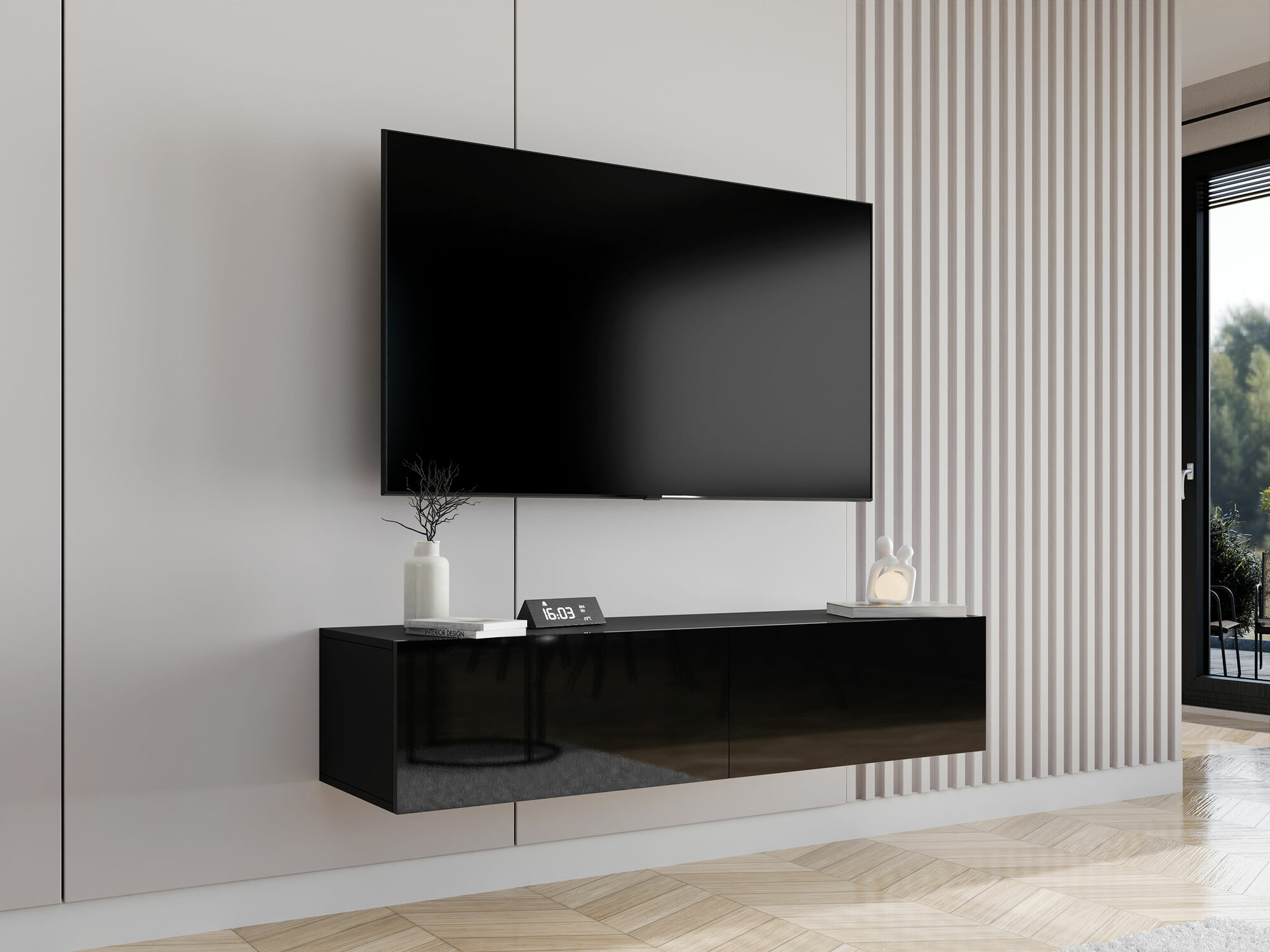TV staliukas Vilrin II (Juoda + Blizgi juoda)
