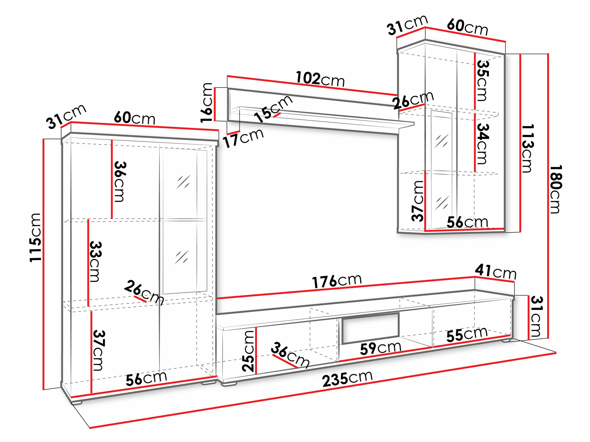 Svetainės komplektas Tucson 100 (Artisan ąžuolas + Balta)