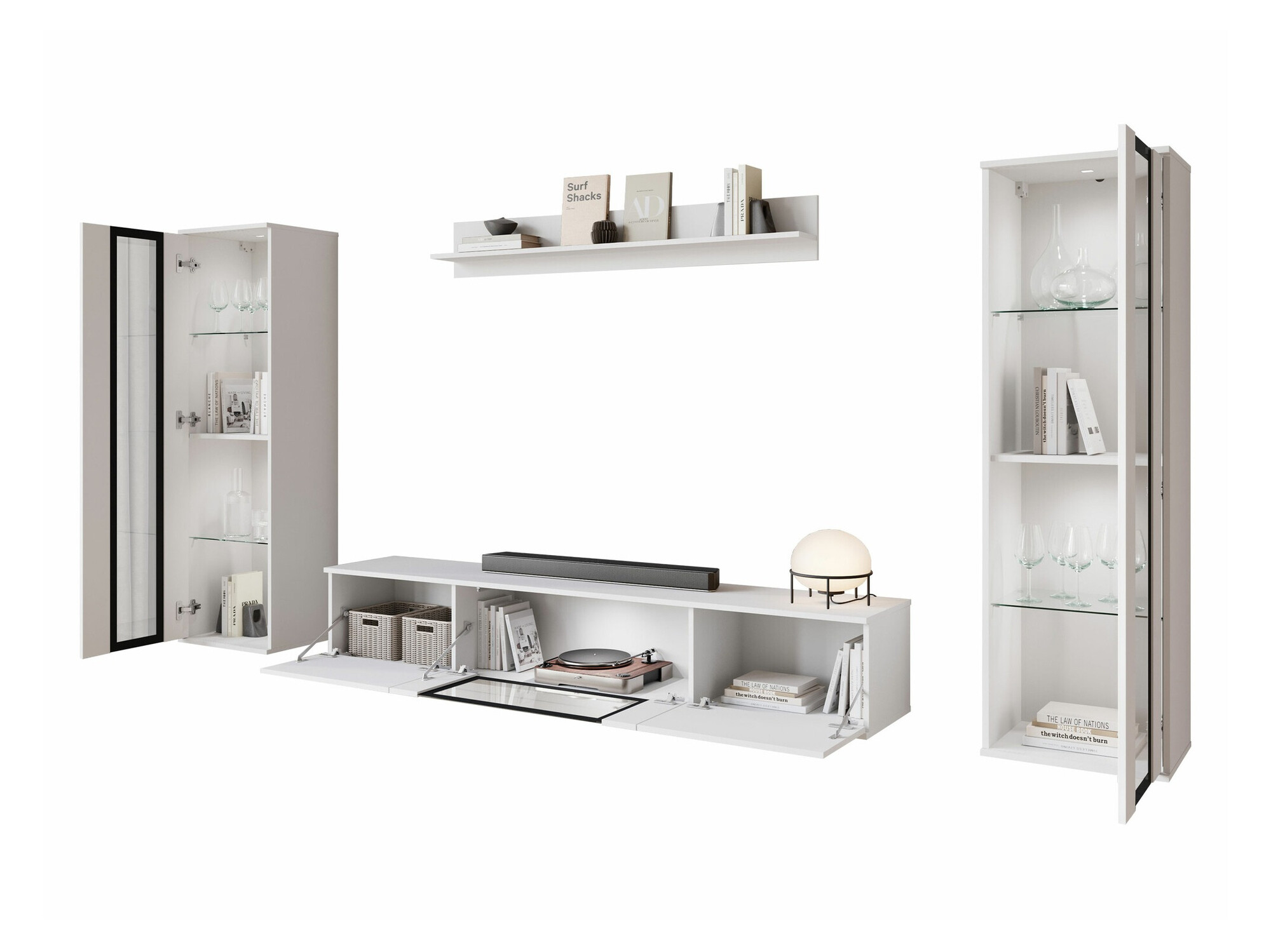 Svetainės komplektas Torcame 103 (Balta + Blizgi balta)