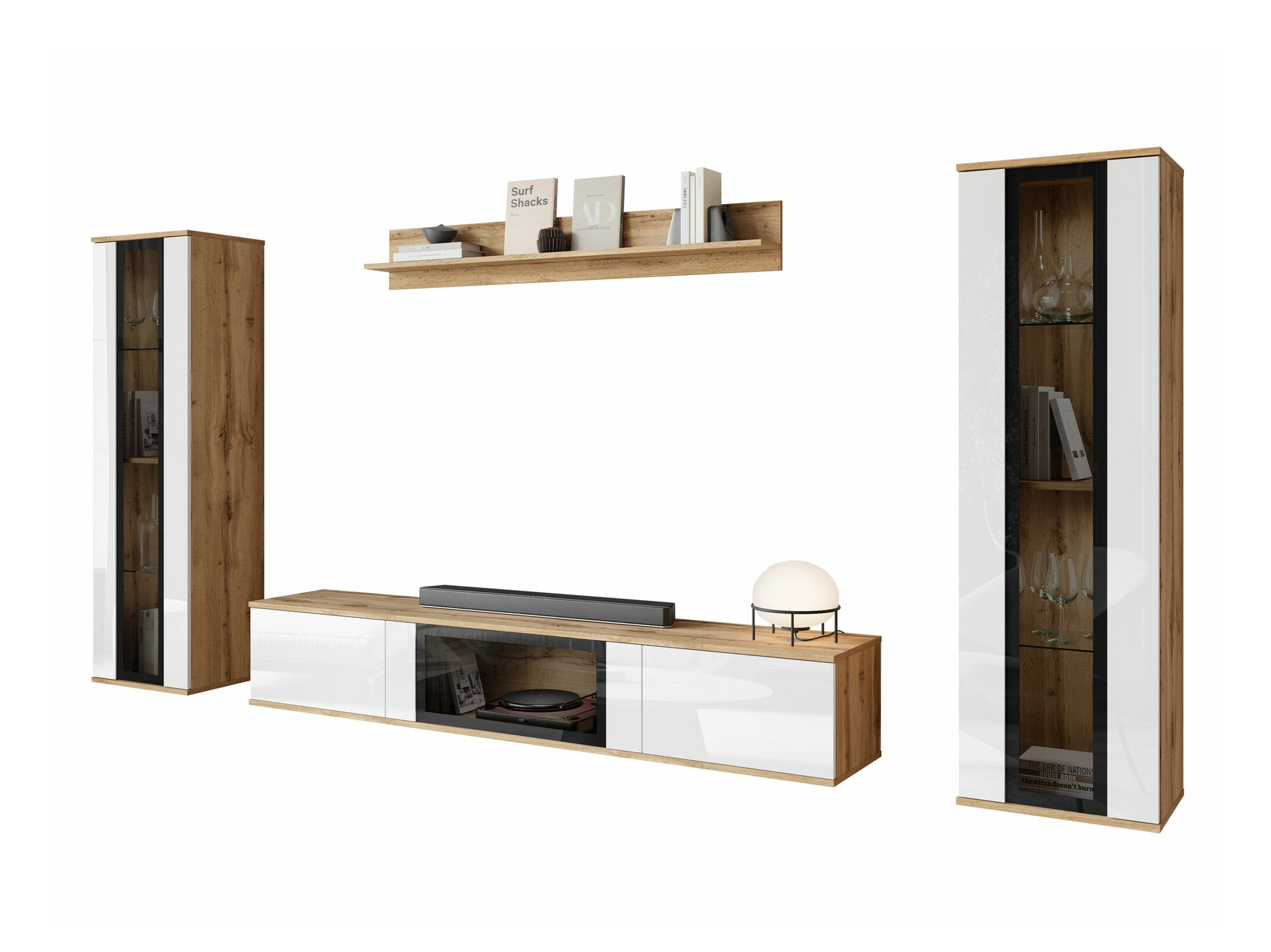 Svetainės komplektas Torcame 103 (Votan ąžuolas + Blizgi balta)