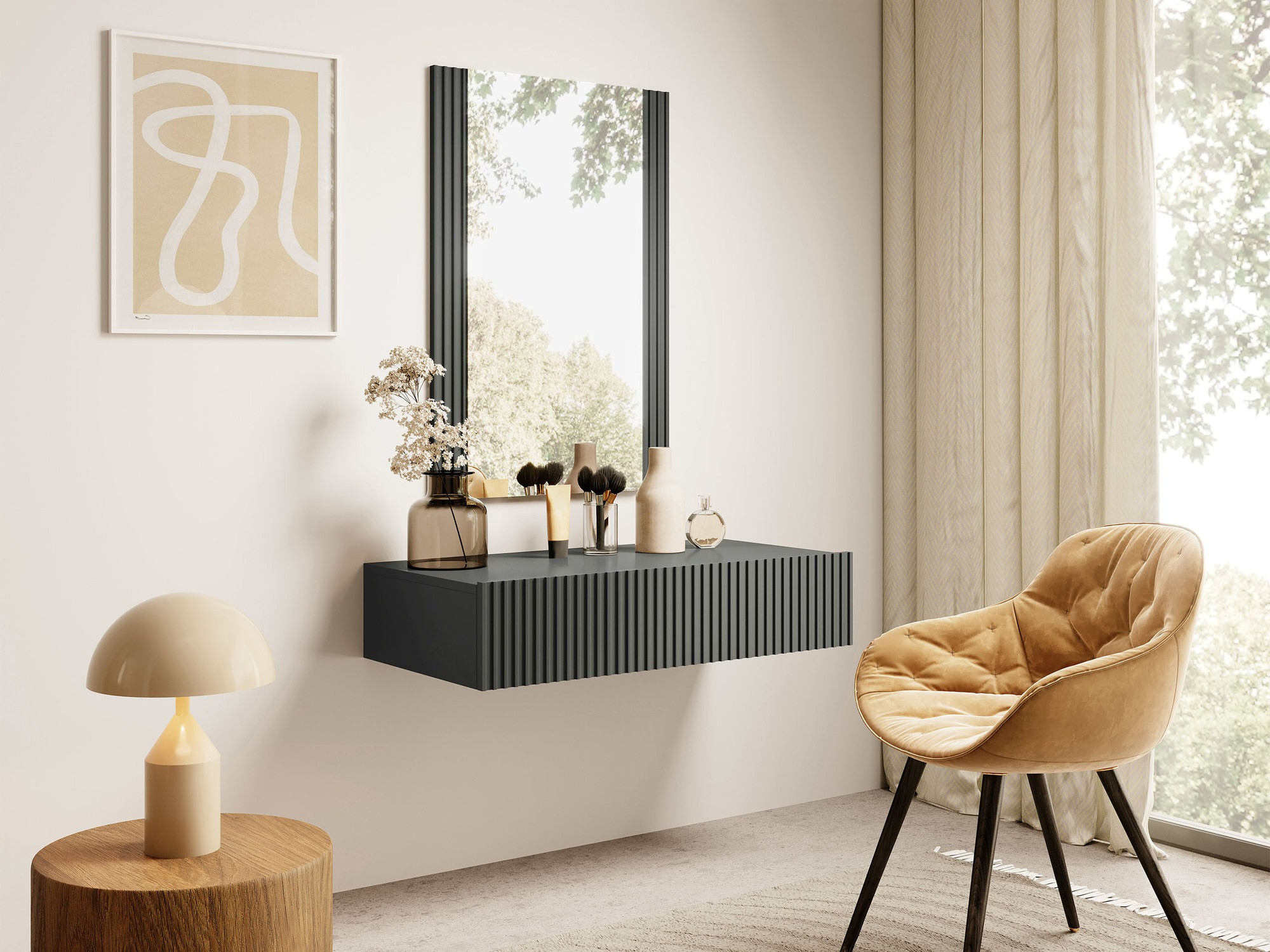 Makiažo staliukas Comes (Antracitas)