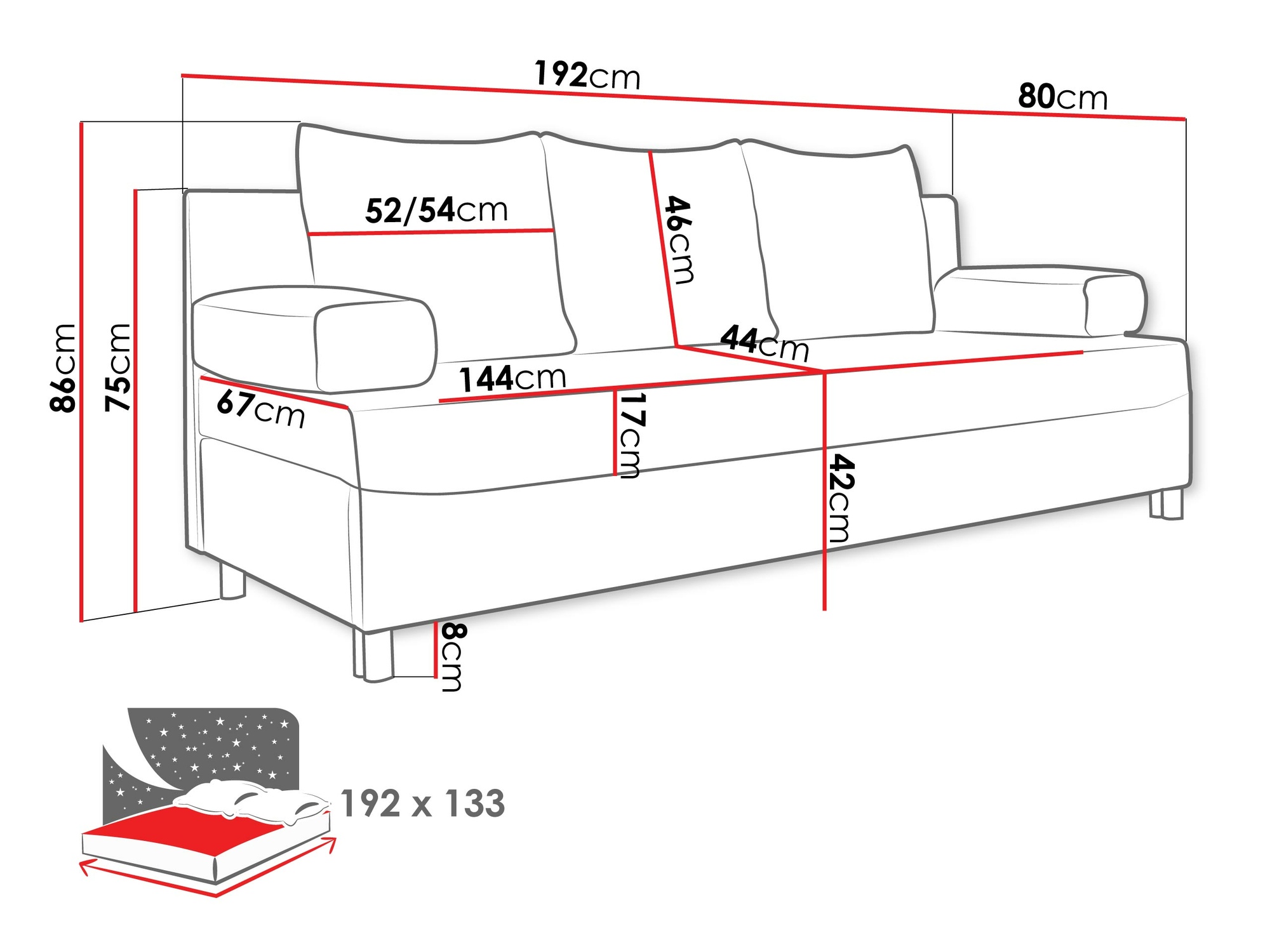 Sofa lova Comfivo 125 (Alova 68 + Alova 07)