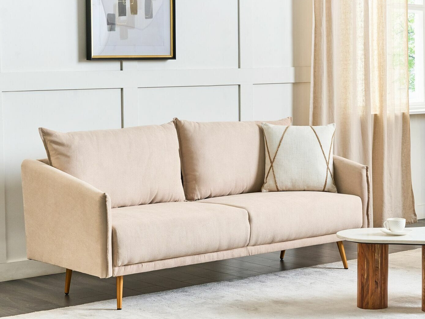 Minkštų baldų komplektas Berwyn 206 (Šviesi ruda + Auksinė)