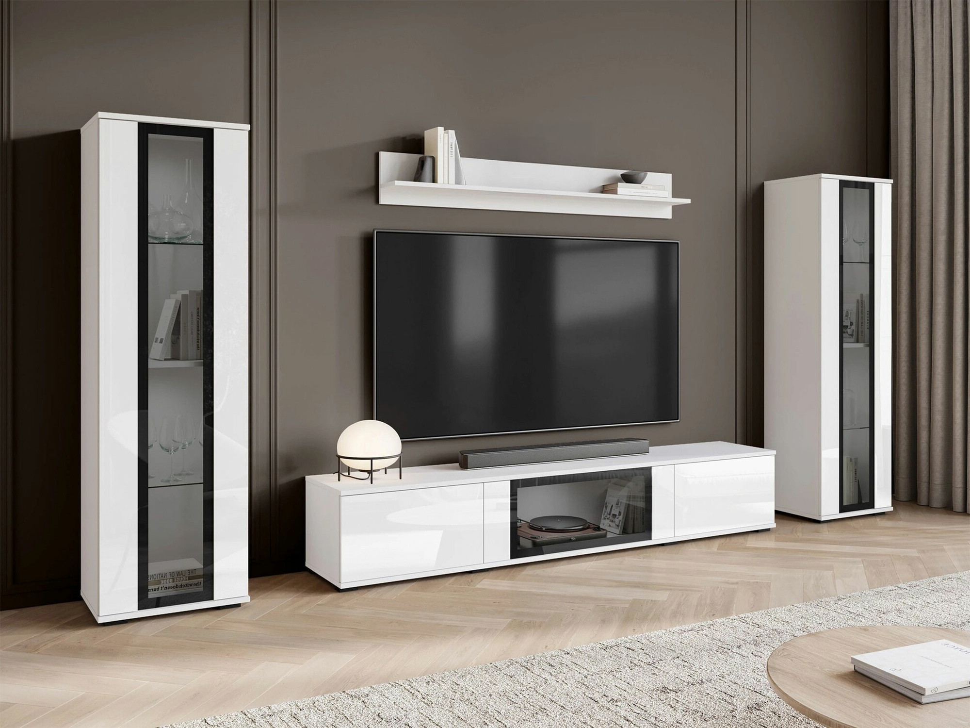 Svetainės komplektas Torcame 103 (Balta + Blizgi balta)