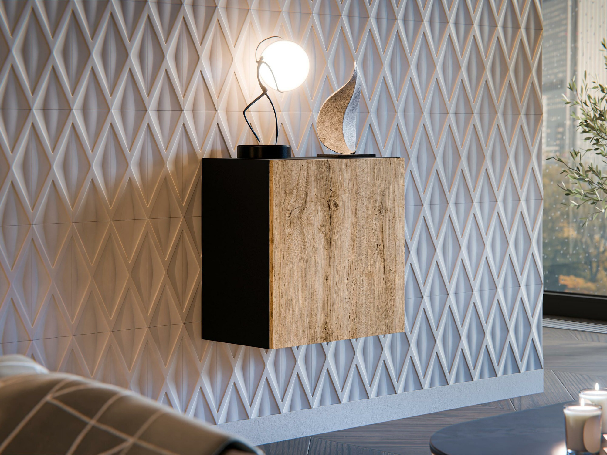 Pakabinama spintelė Calveru 103 (Juoda + Votan ąžuolas)