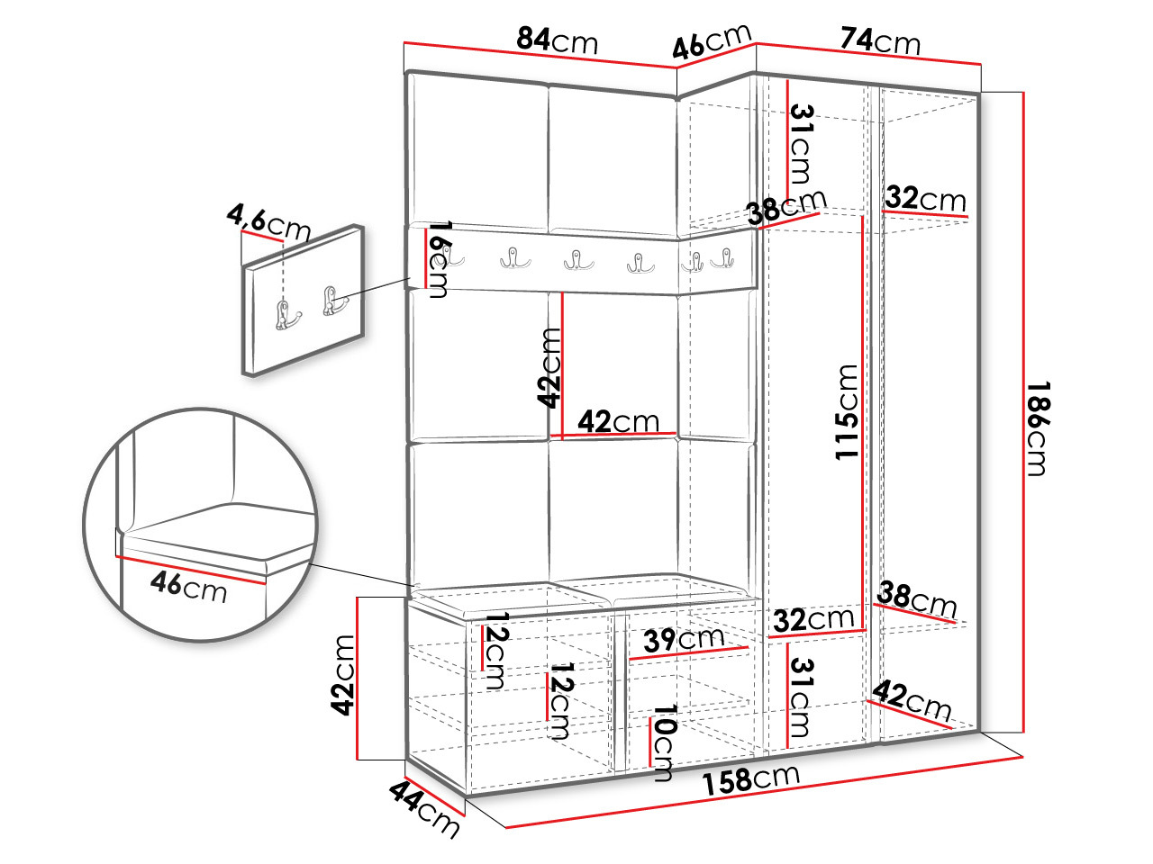 Prieškambario komplektas Pinis III (Balta)