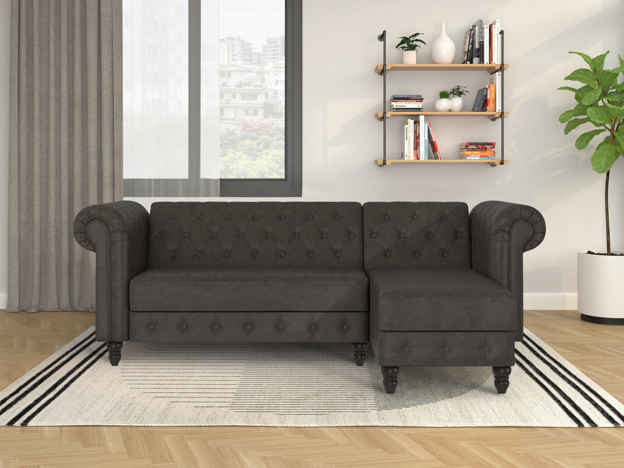 Chesterfield minkštas kampas Tulsa 622 (Dakr ruda)