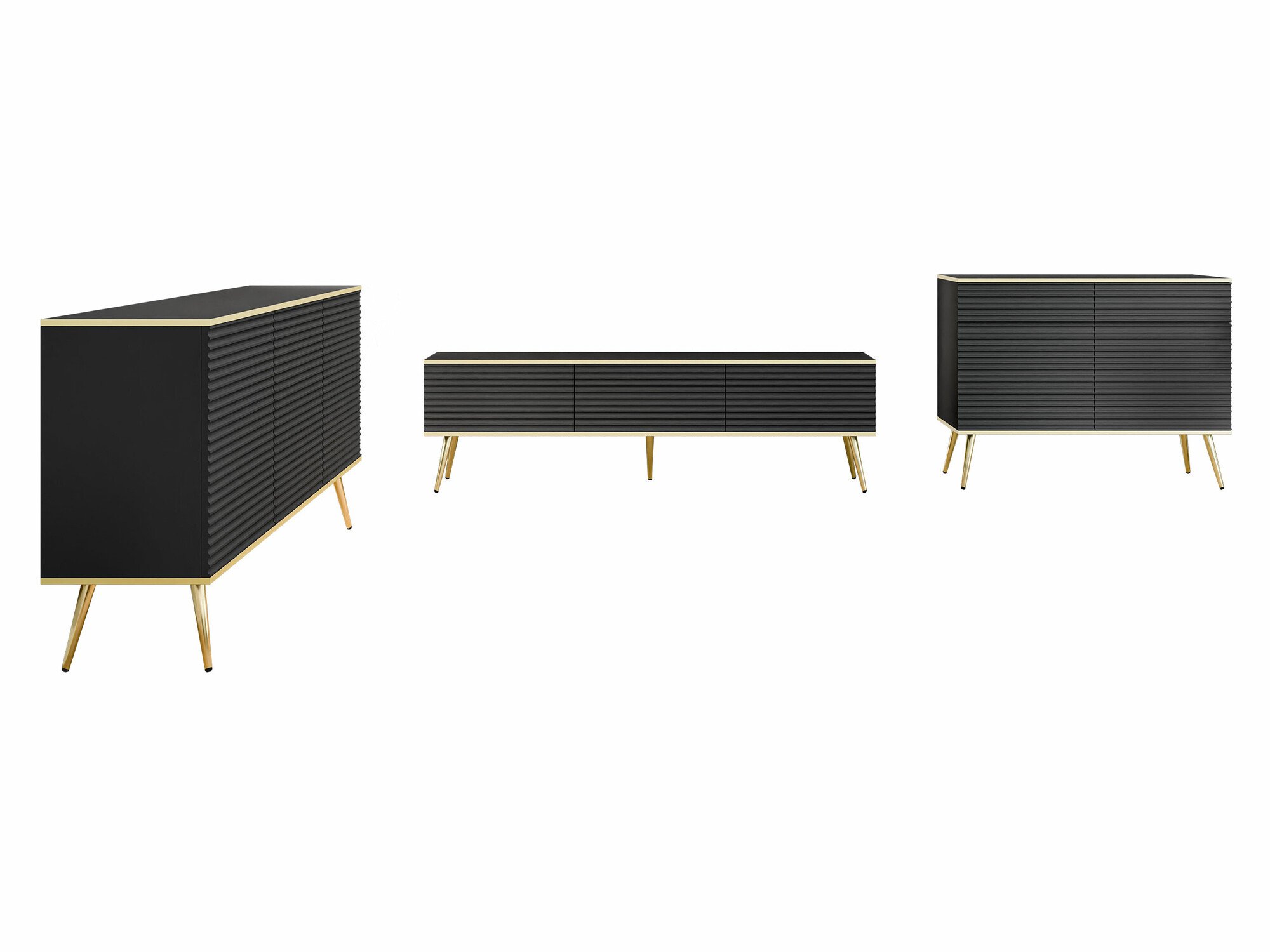 Svetainės komplektas Felduno 108 (Juoda + Auksinė)