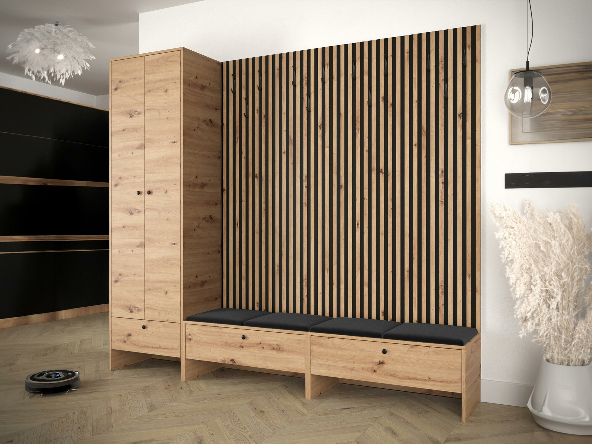 Prieškambario komplektas Donio VI (Artisan ąžuolas + Manila 18)