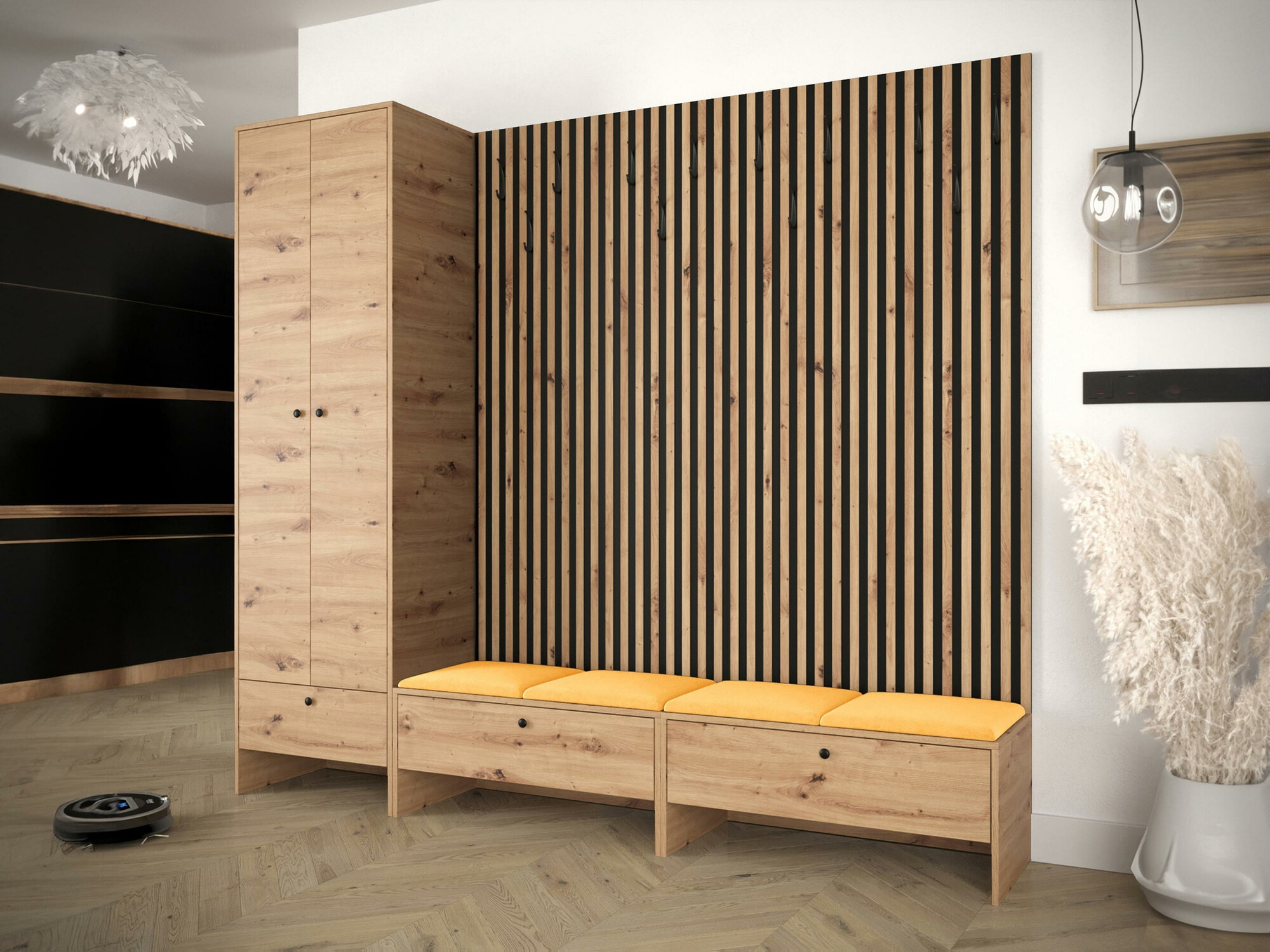 Prieškambario komplektas Donio VI (Artisan ąžuolas + Manila 32)