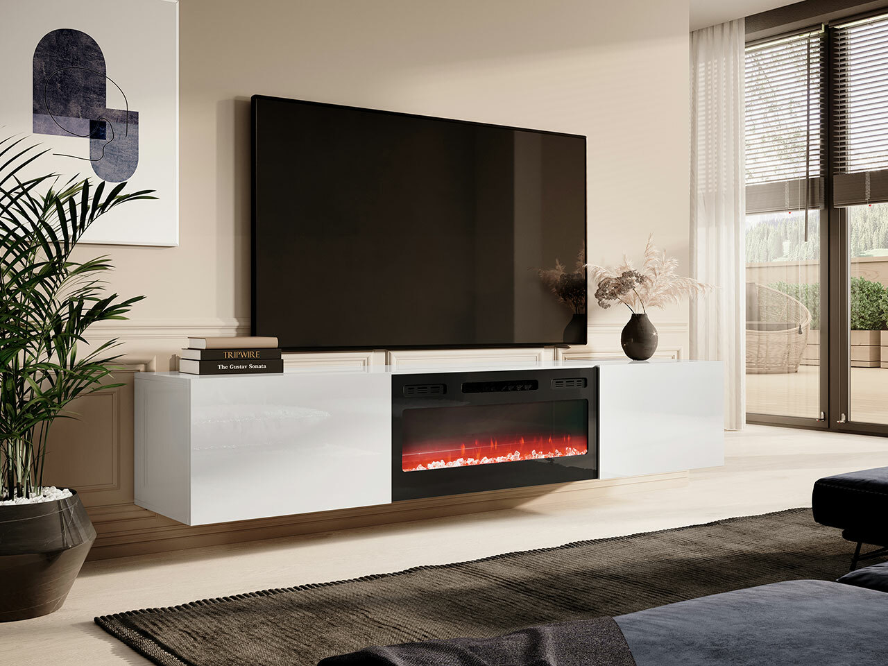 TV staliukas Charlotte 162 (Balta + Blizgi balta)
