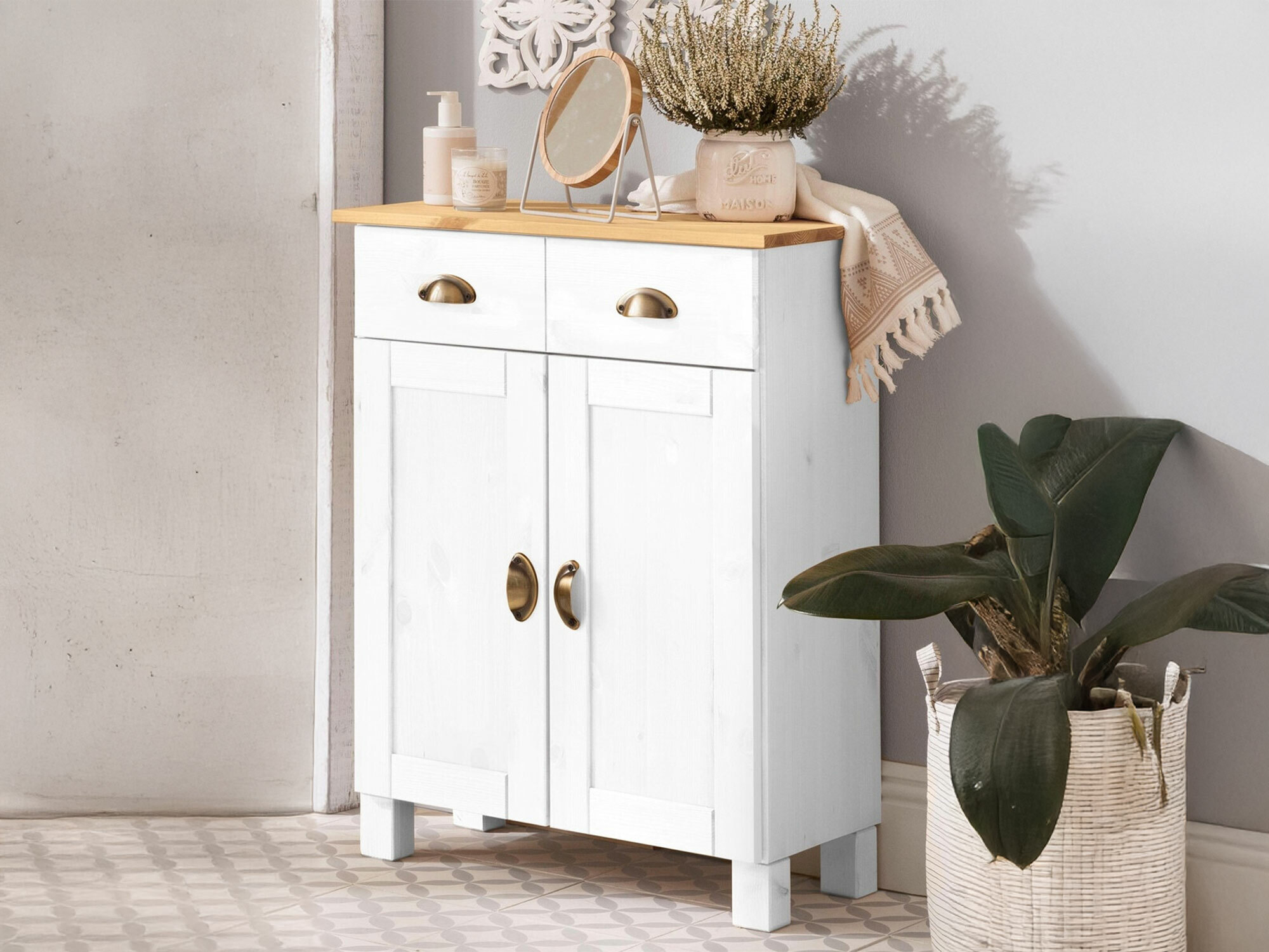 Pastatoma vonios spintelė Serelbu 104 (Balta + Šviesi ruda)