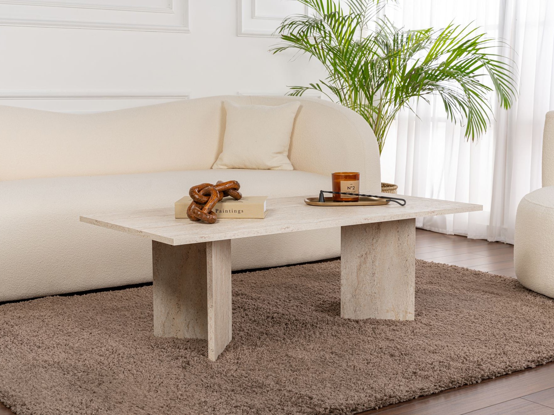 Žurnalinis staliukas Novato 132 (Šviesus travertinas)