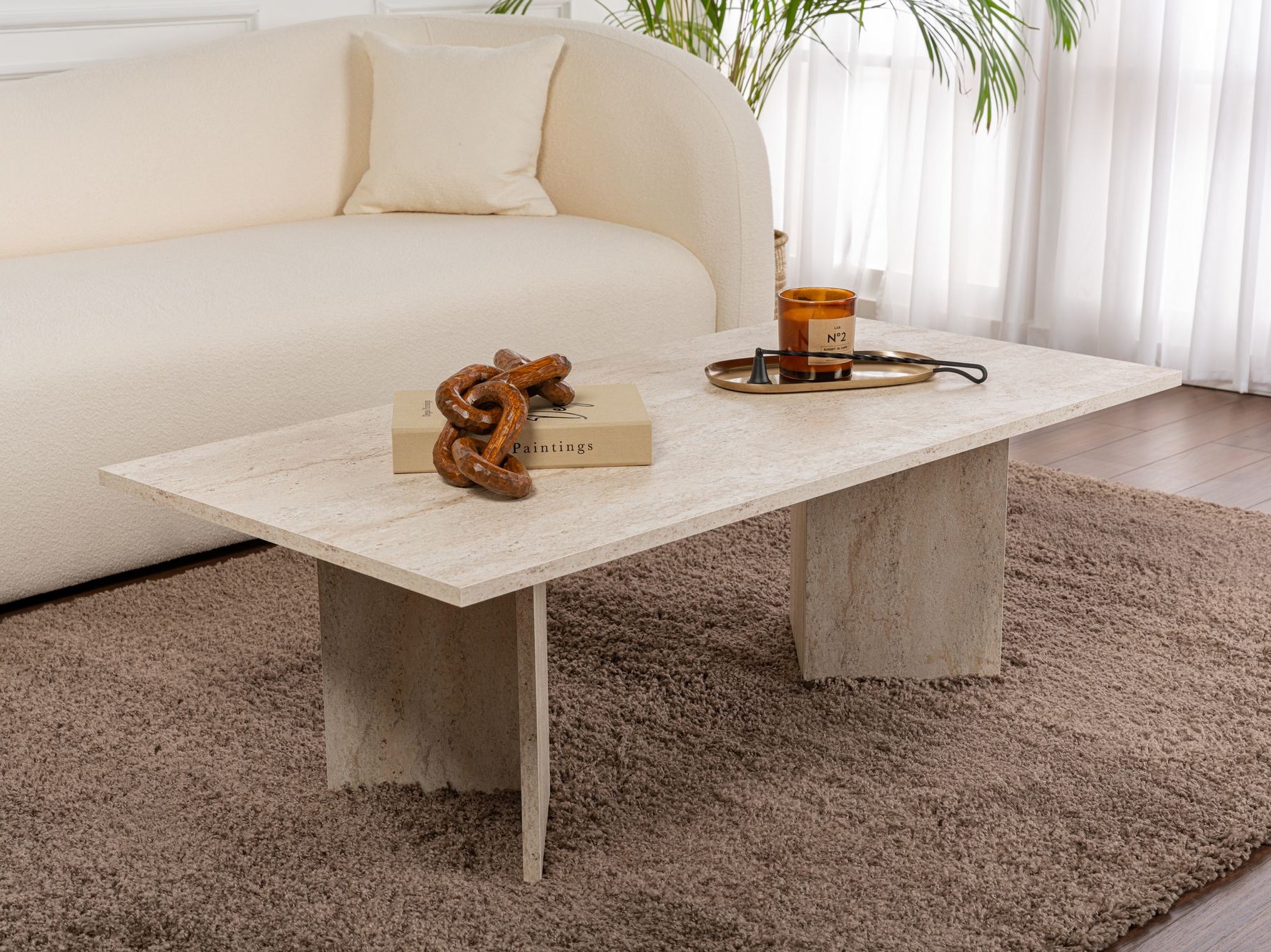 Žurnalinis staliukas Novato 132 (Šviesus travertinas)