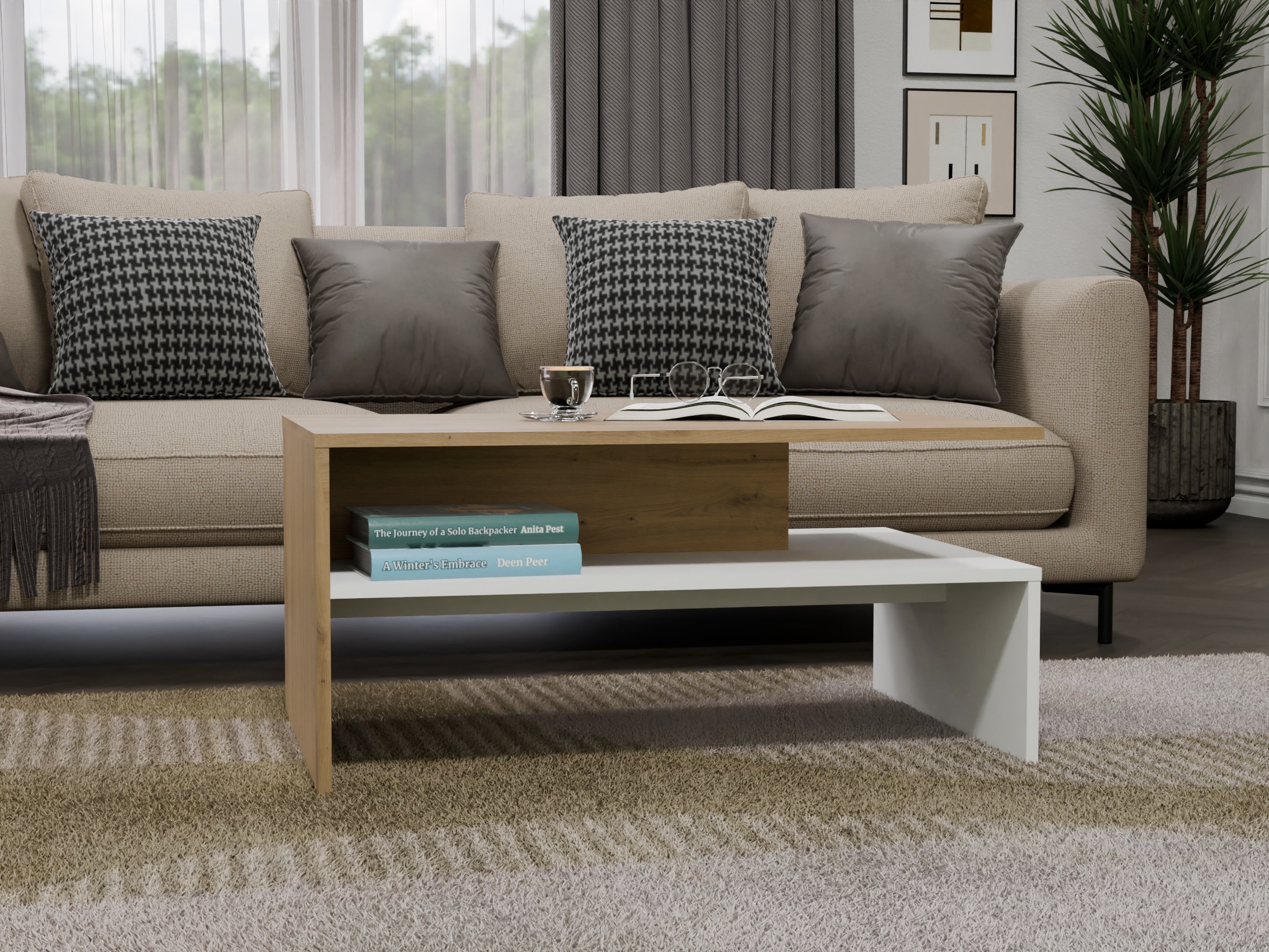 Žurnalinis staliukas Mandeville 199 (Artisan ąžuolas + Balta)