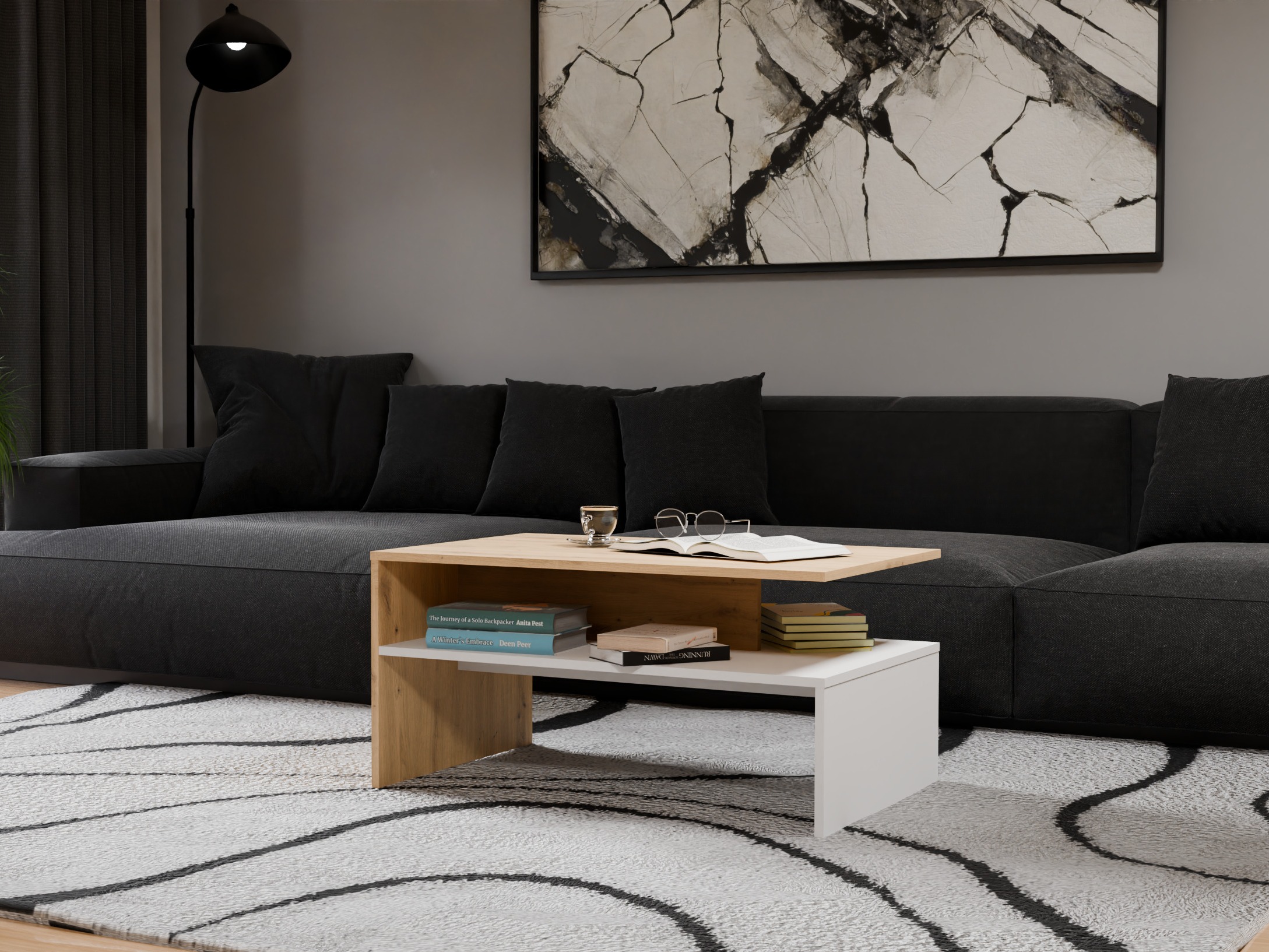 Žurnalinis staliukas Mandeville 199 (Artisan ąžuolas + Balta)