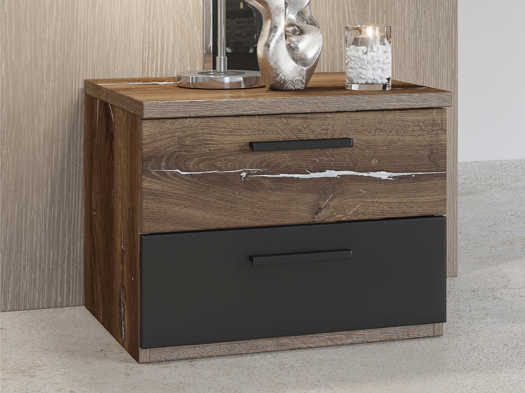 Naktinis staliukas Felelie 101 (Tamus Flagstaf ąžuolas + Sidabrinė)