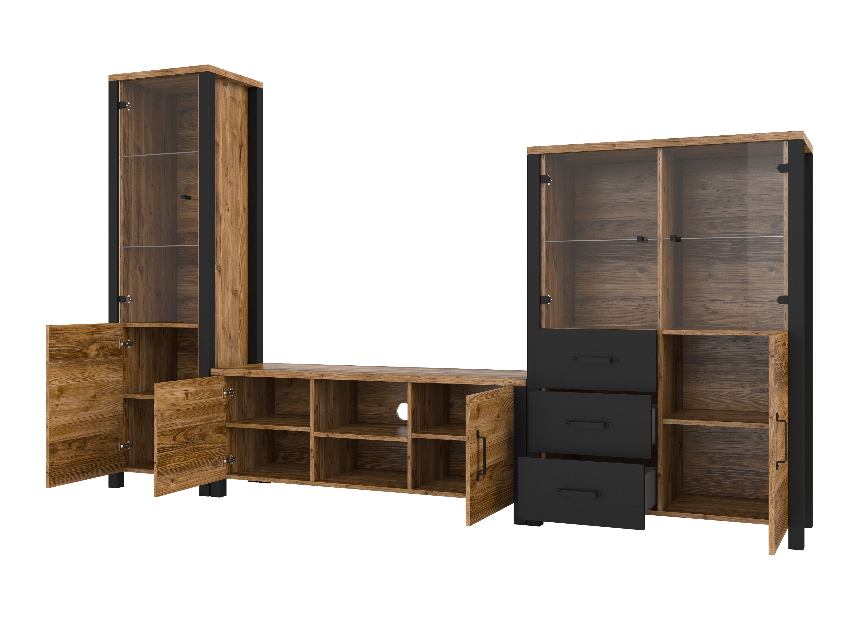 Svetainės komplektas Tornua 113 (Tamsi eglė + Matinė juoda)