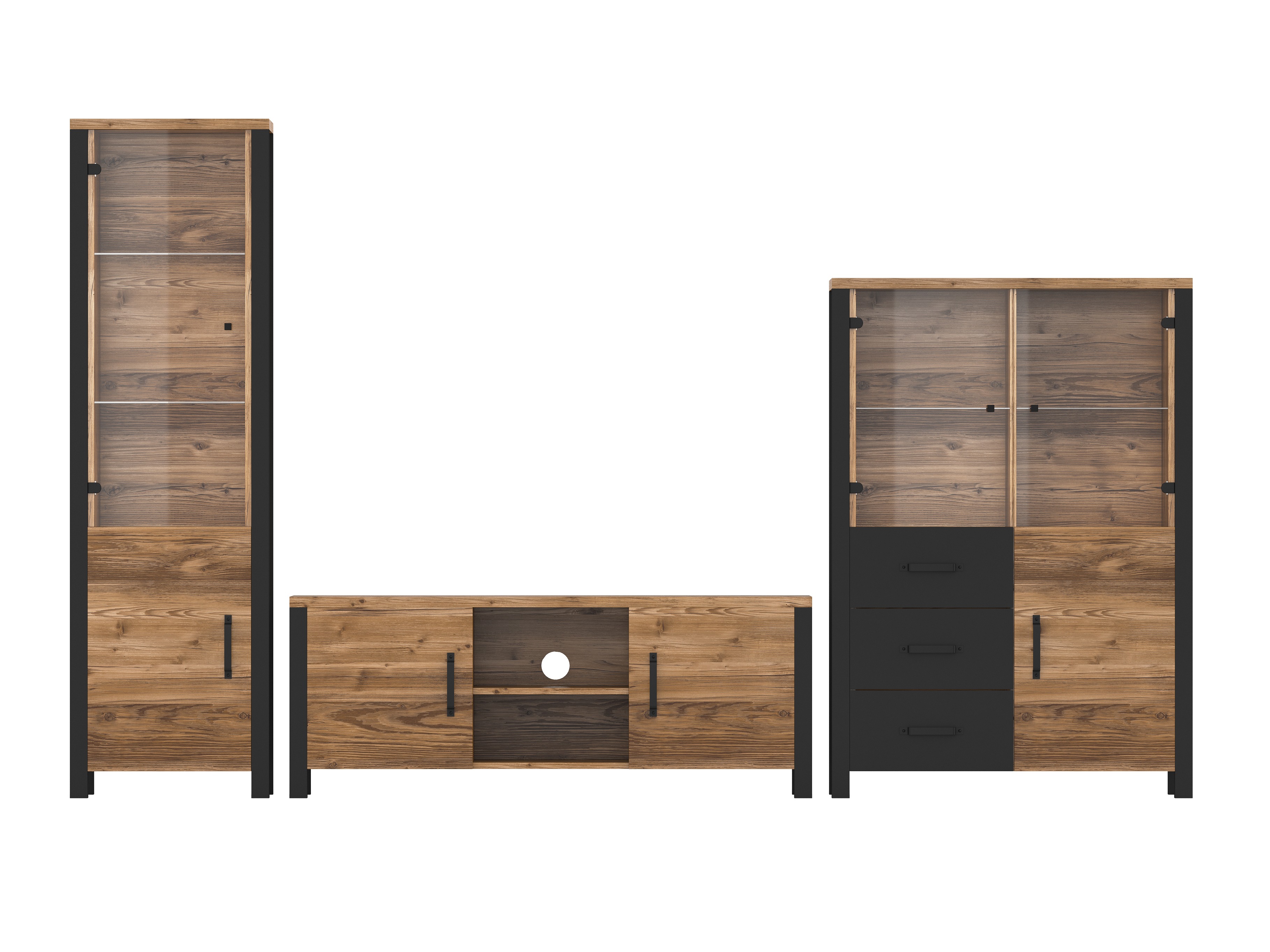 Svetainės komplektas Tornua 113 (Tamsi eglė + Matinė juoda)