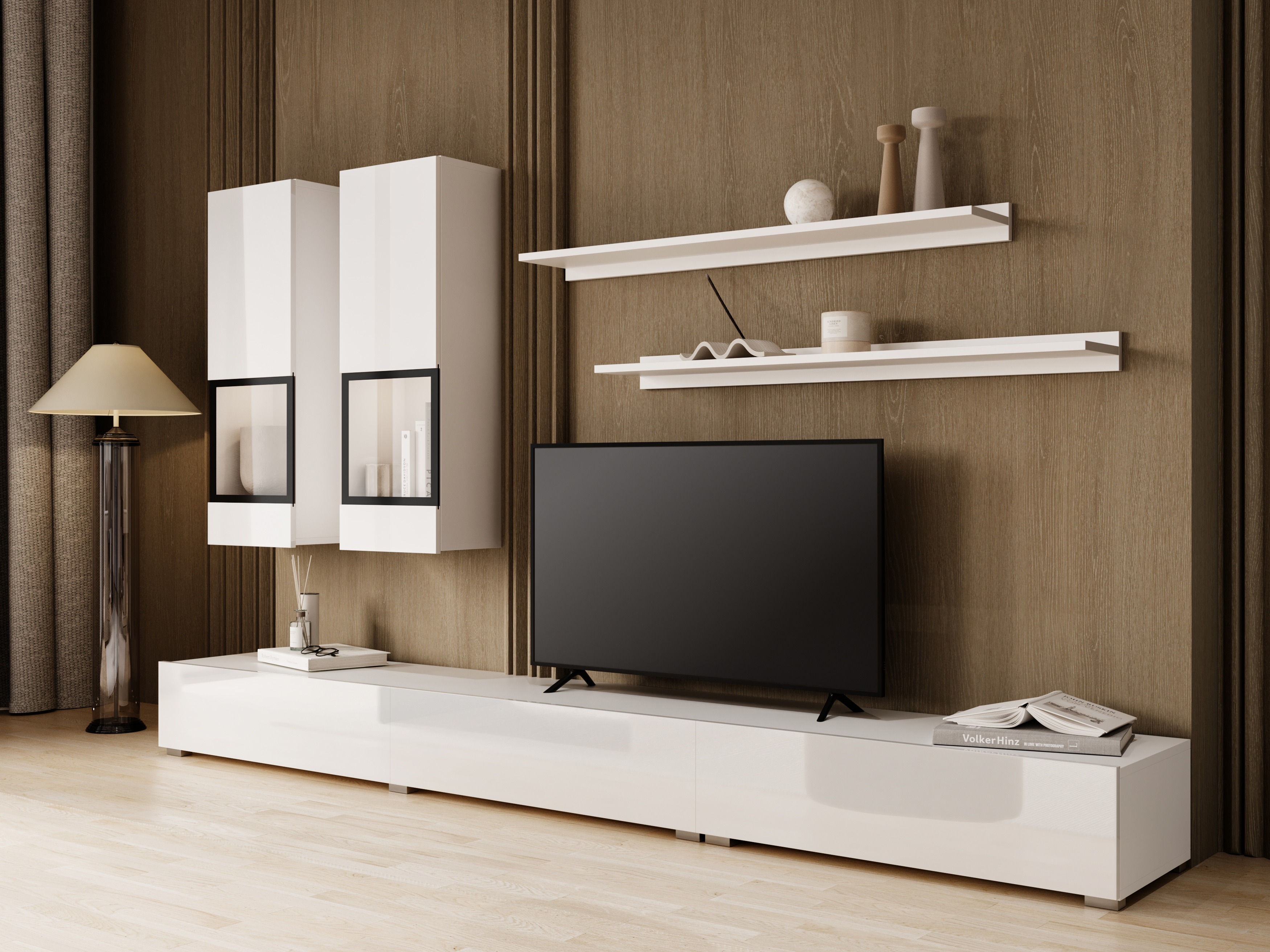 Svetainės komplektas Serodeu 100 (Balta + Blizgi balta)