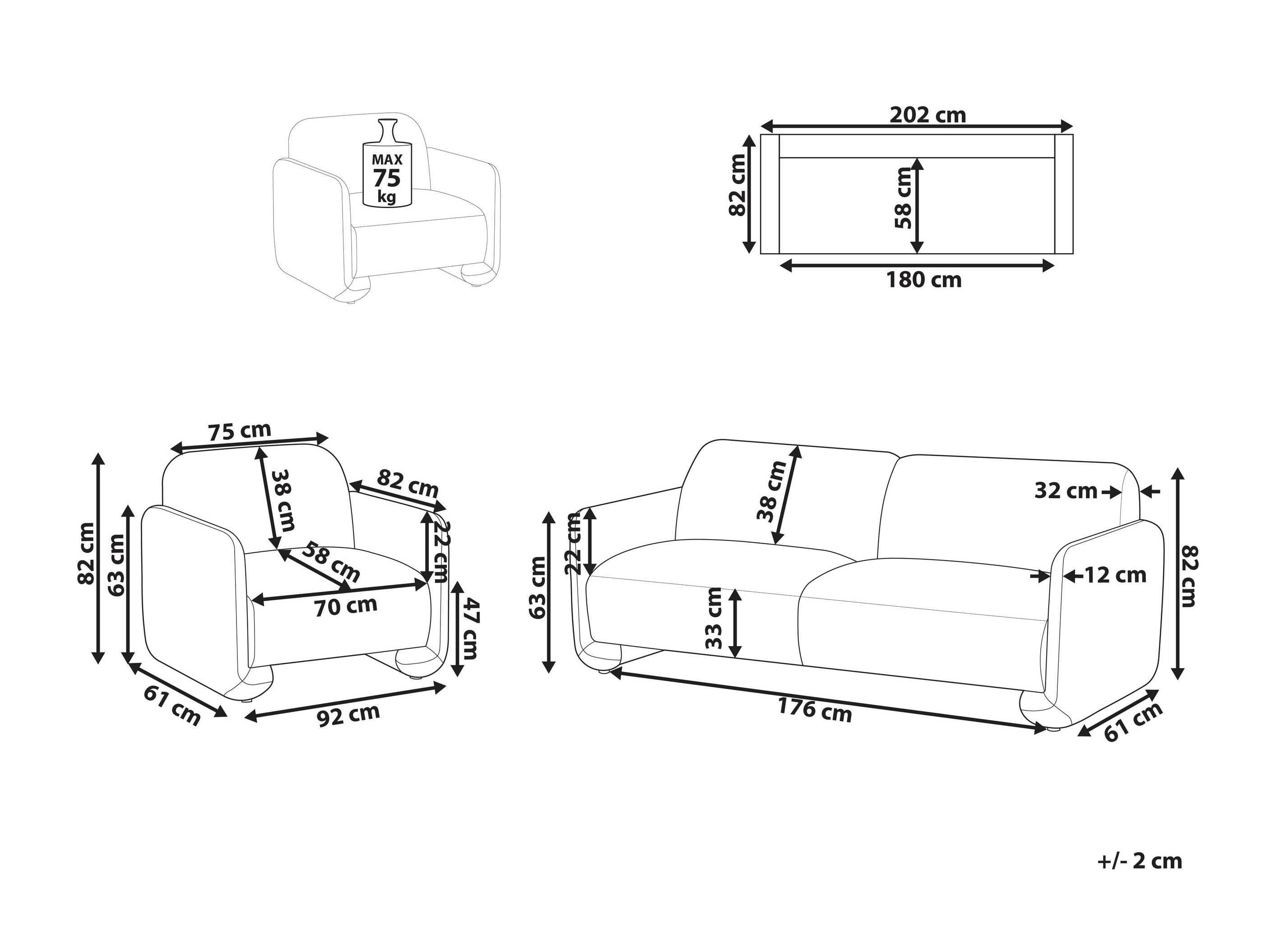 Minkštų baldų komplektas Berwyn 2703 (Balta)