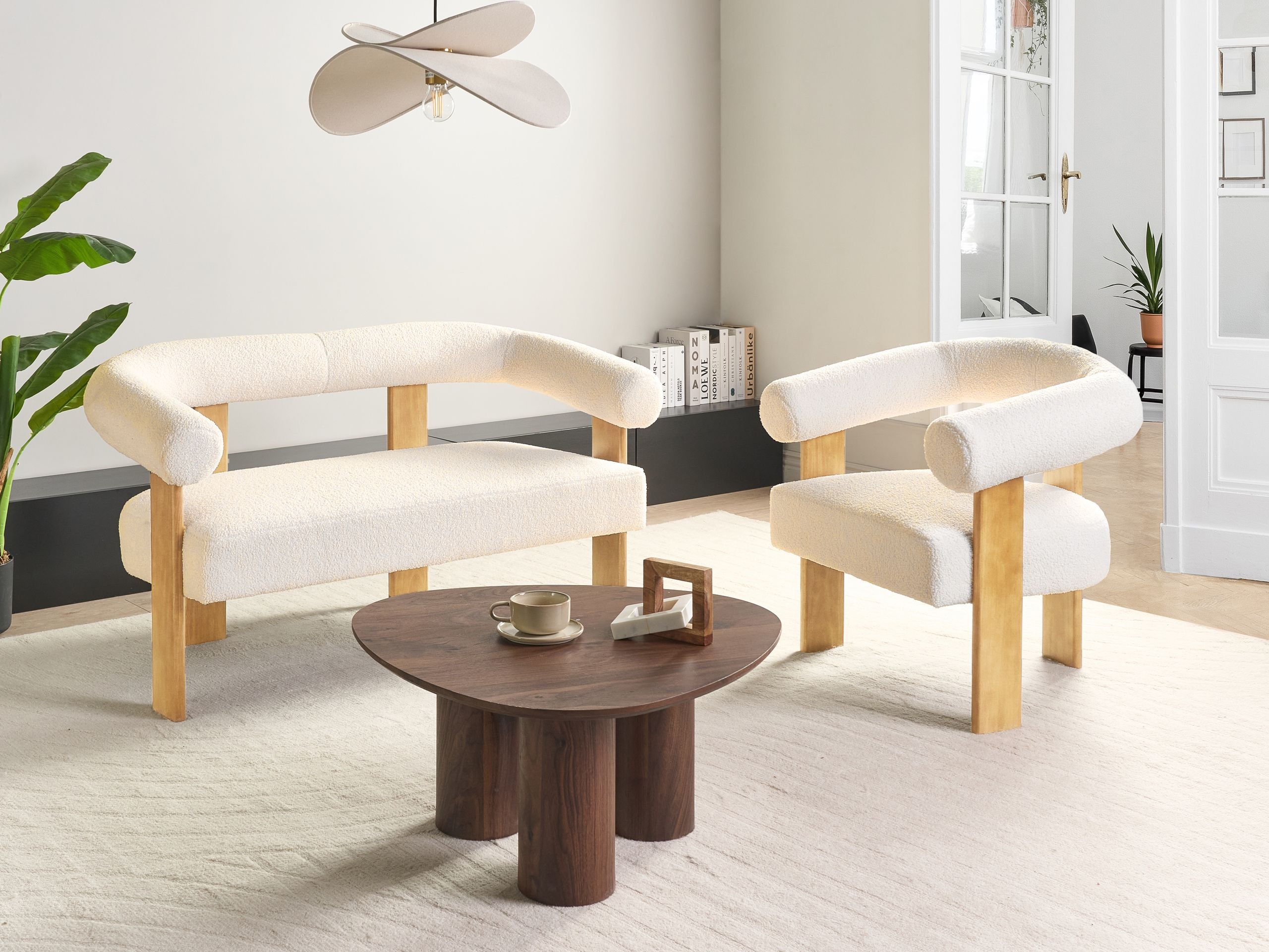 Minkštų baldų komplektas Berwyn 2710 (Balta + Šviesus medis)