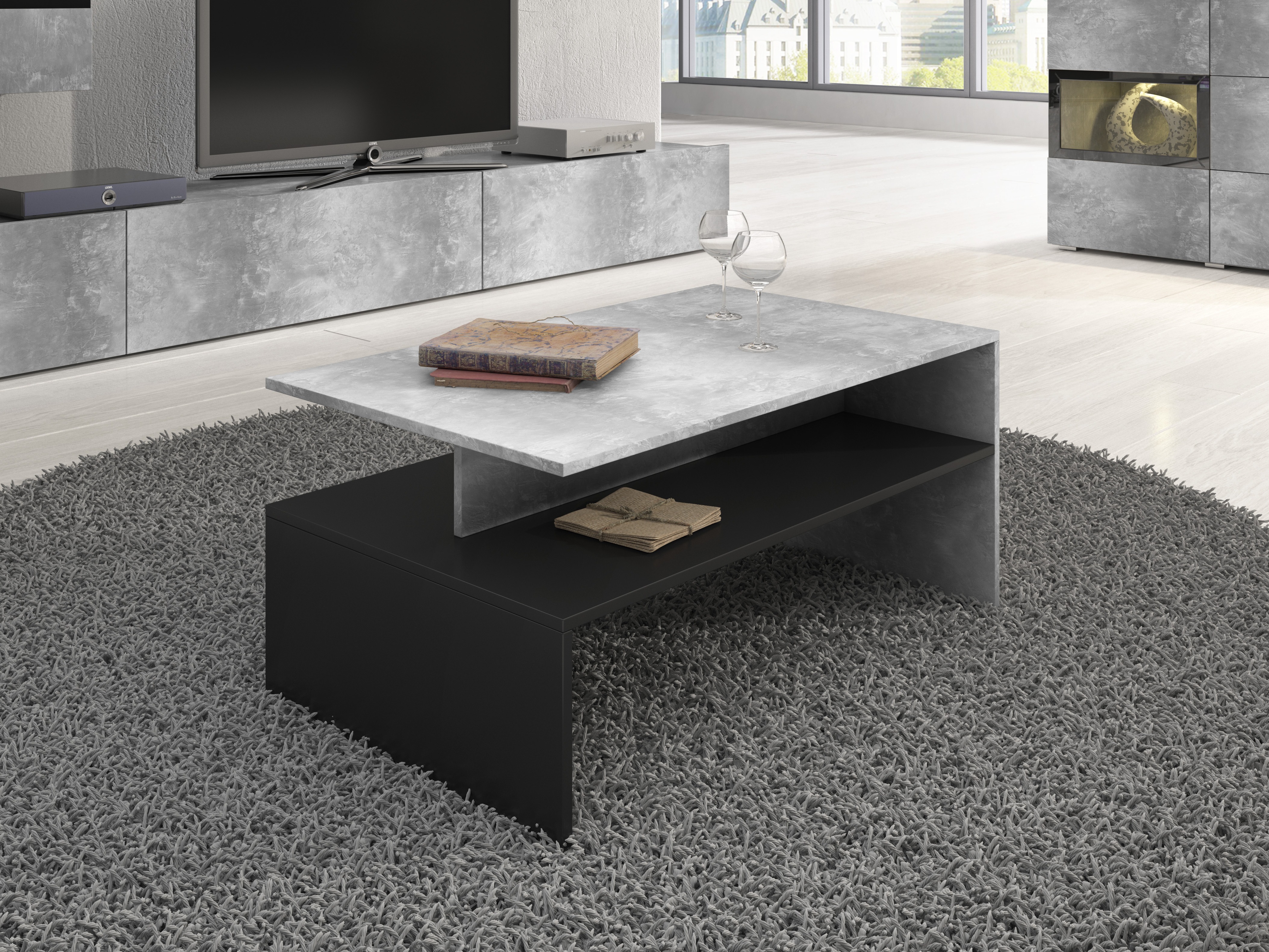 Žurnalinis staliukas Serodeu 103 (Betonas + Juoda)