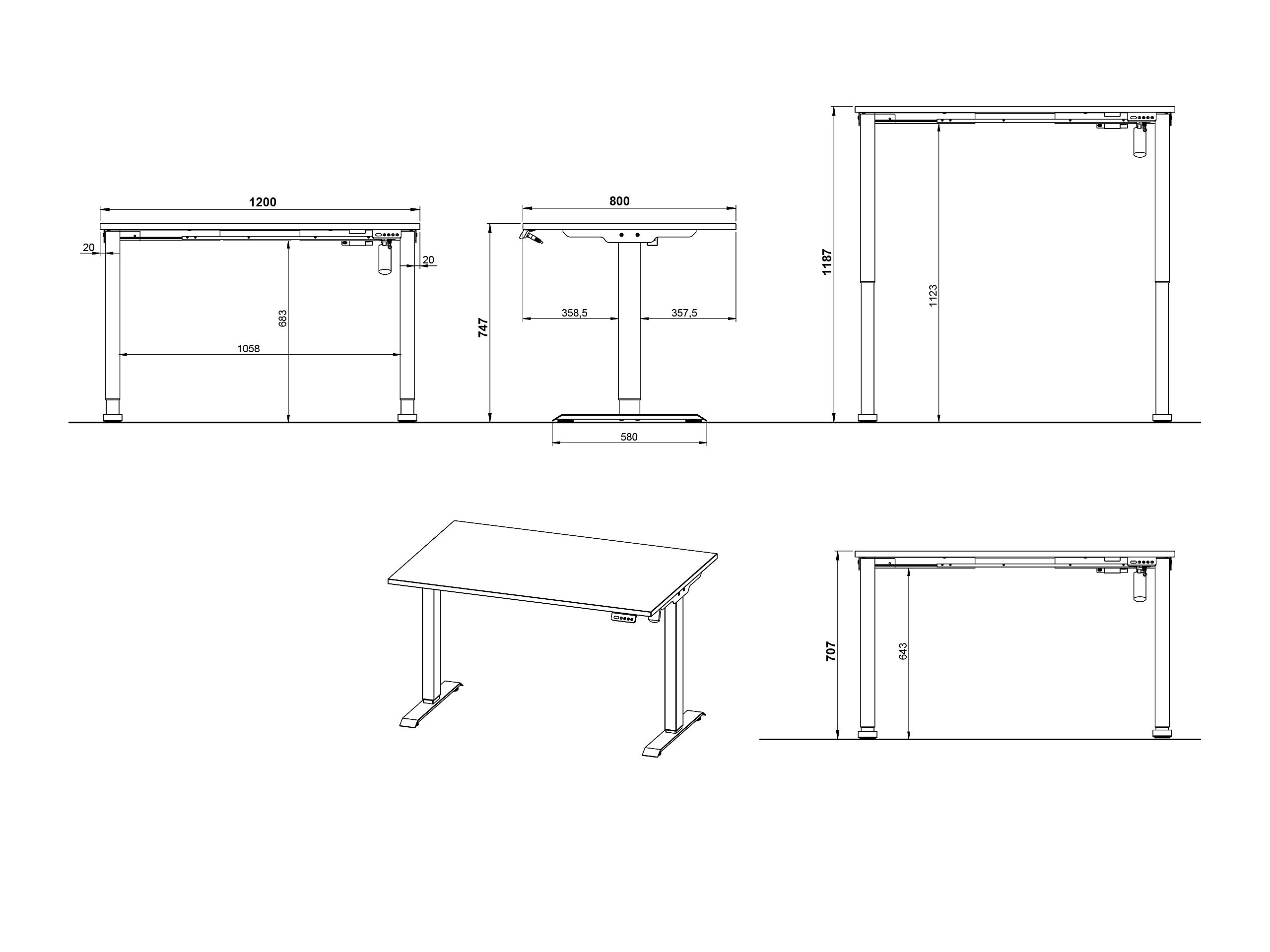 Reguliuojamo aukščio darbo stalas Lartesi 115 (Navarra ąžuolas + Balta)