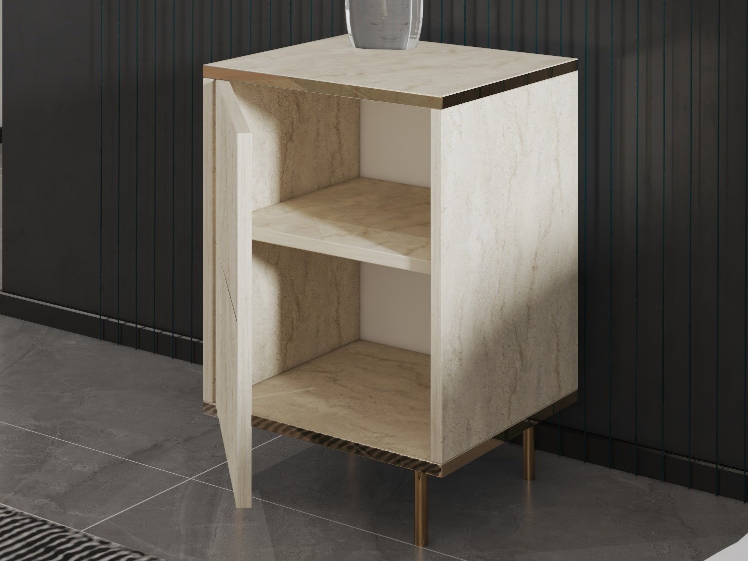 Naktinis staliukas Kailua 2575 (Šviesi Travertine + Auksinė)