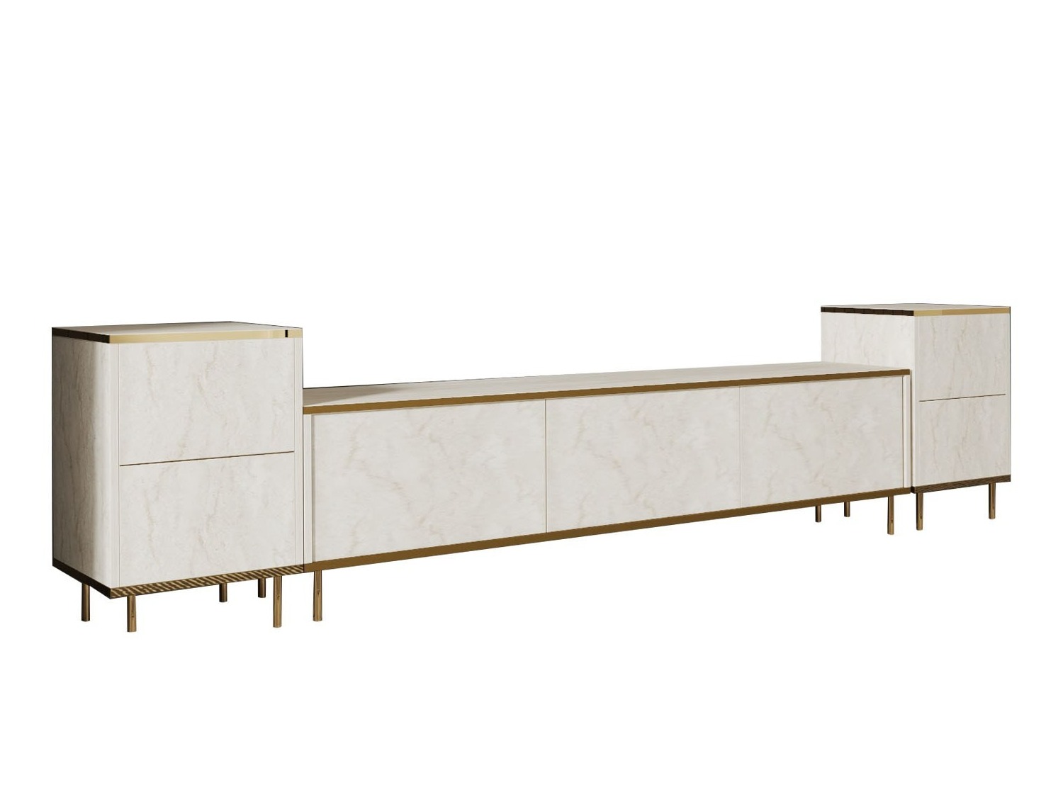 TV staliukas Kailua 2574 (Šviesi Travertine + Auksinė)