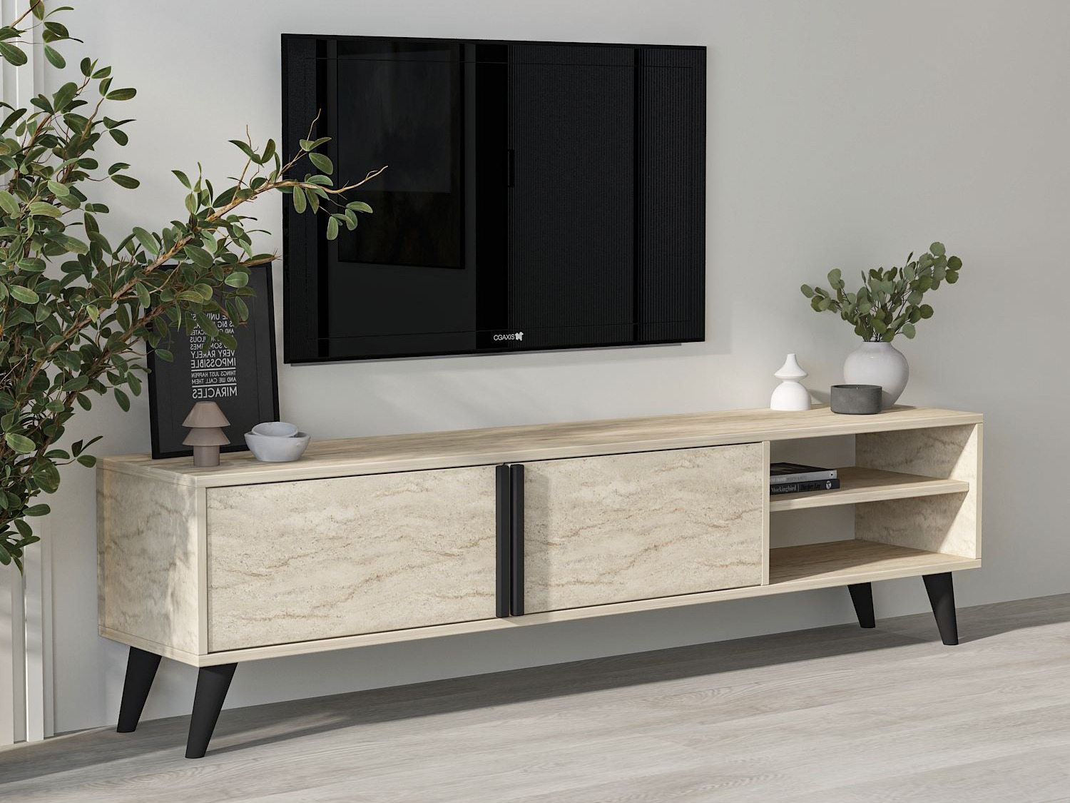 TV staliukas Kailua 2576 (Šviesi Travertine)
