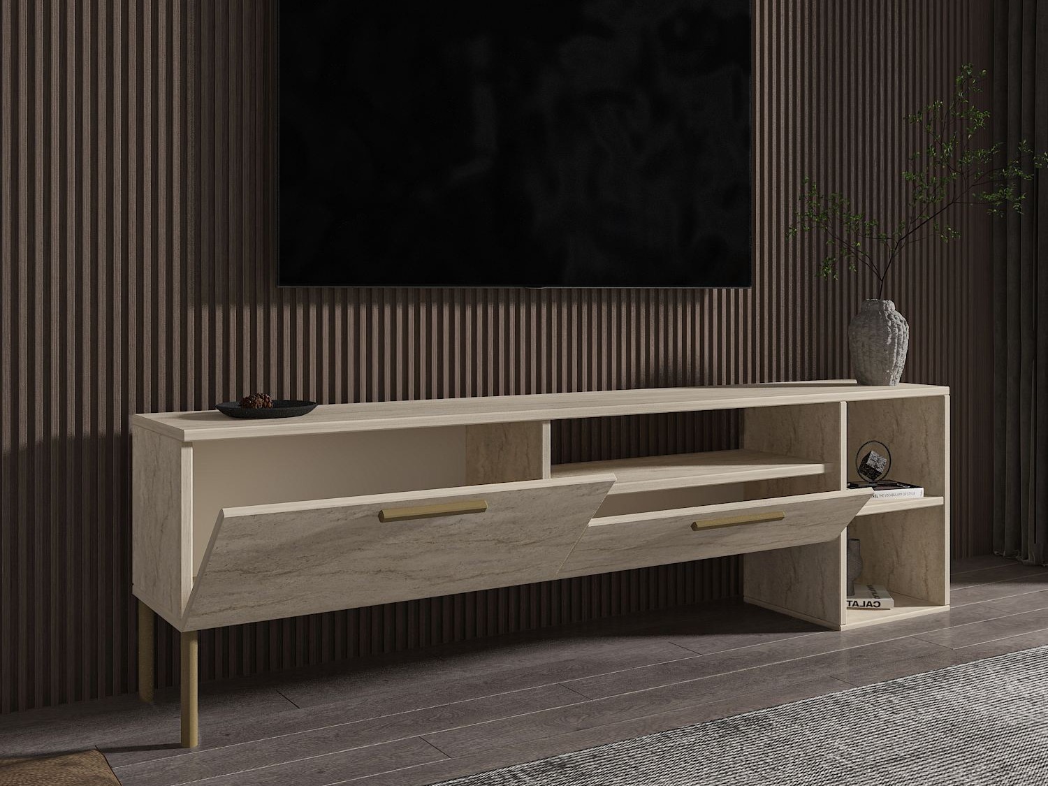 TV staliukas Kailua 2579 (Šviesi Travertine)