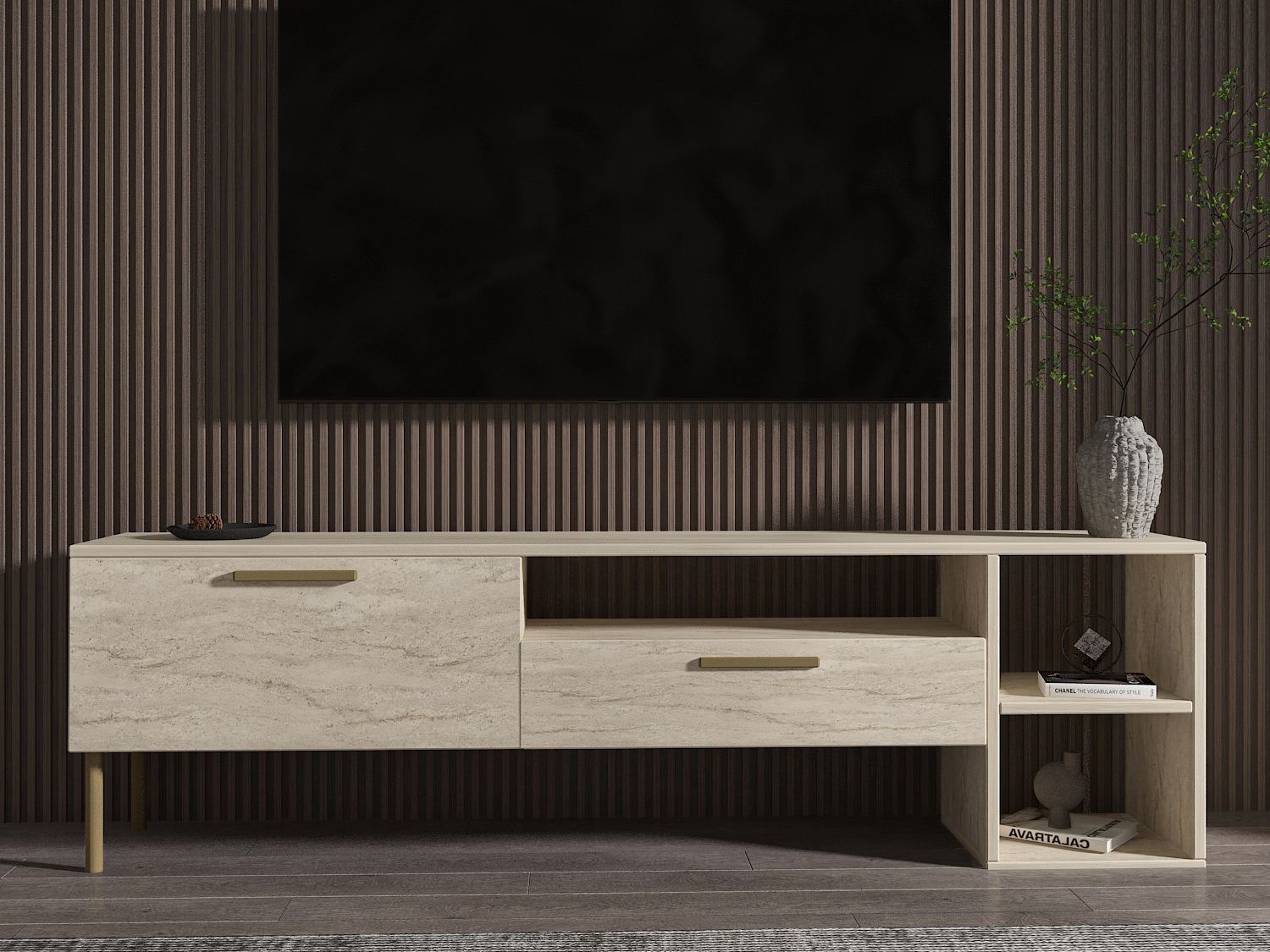 TV staliukas Kailua 2579 (Šviesi Travertine)