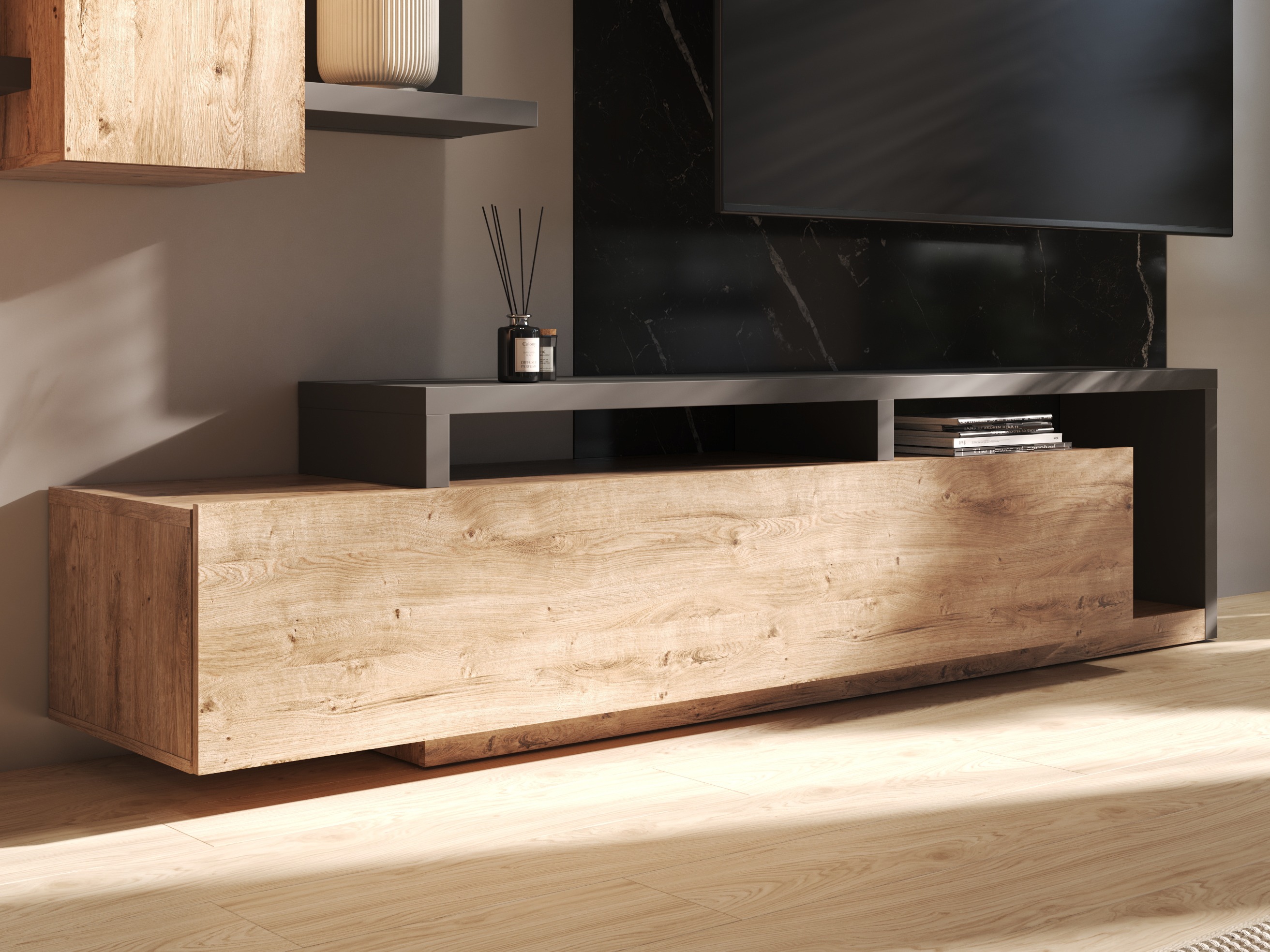 TV staliukas Lutiva 103 (Antracitas + Ribbec ąžuolas)