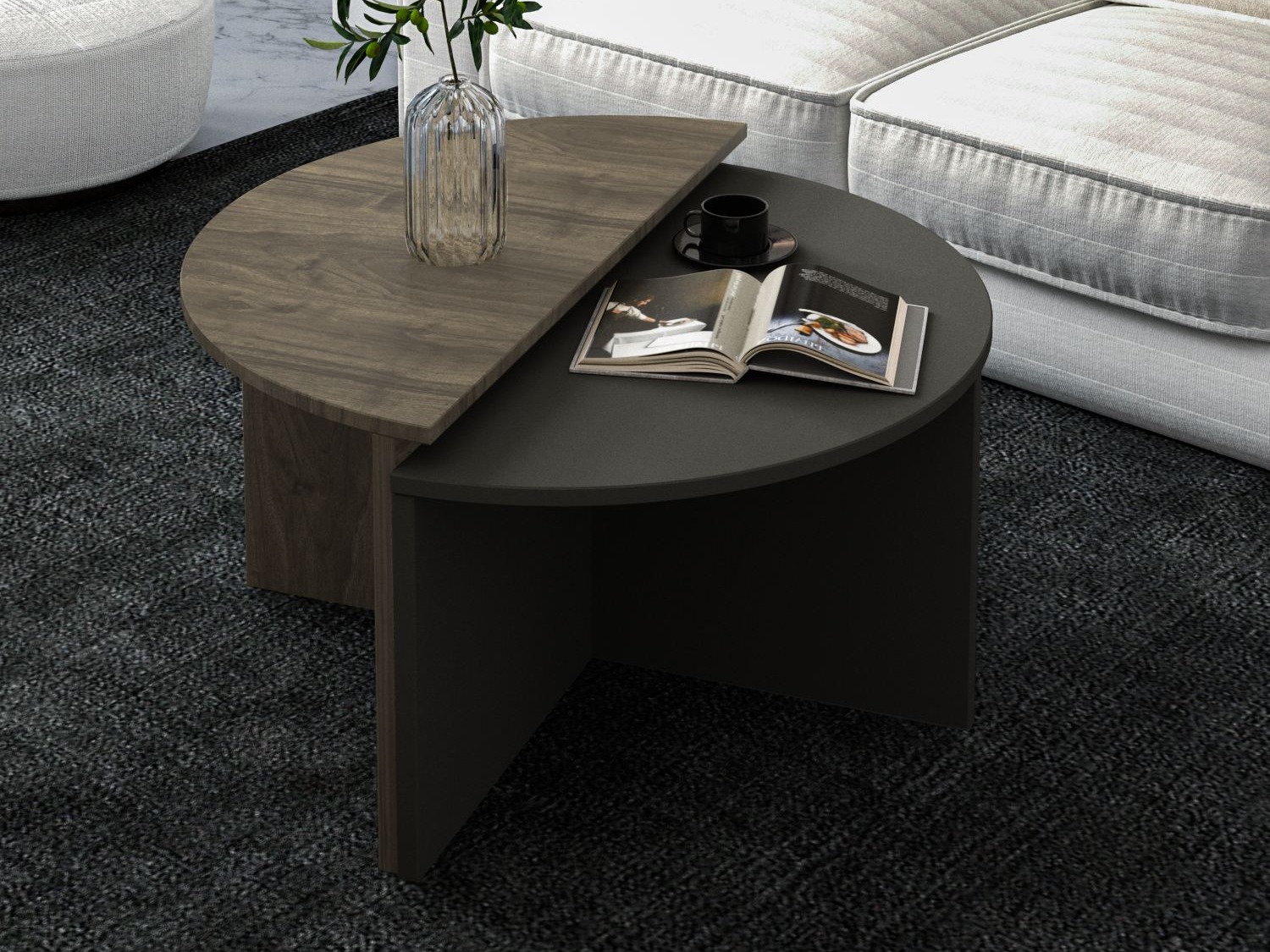 Žurnalinių staliukų komplektas Kailua 2581 (Antracitas + Graikinis riešutas)