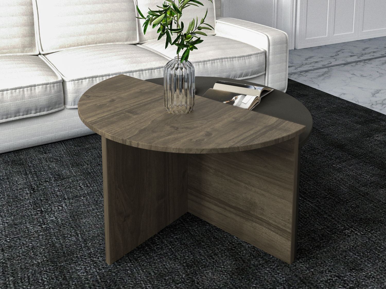 Žurnalinių staliukų komplektas Kailua 2581 (Antracitas + Graikinis riešutas)