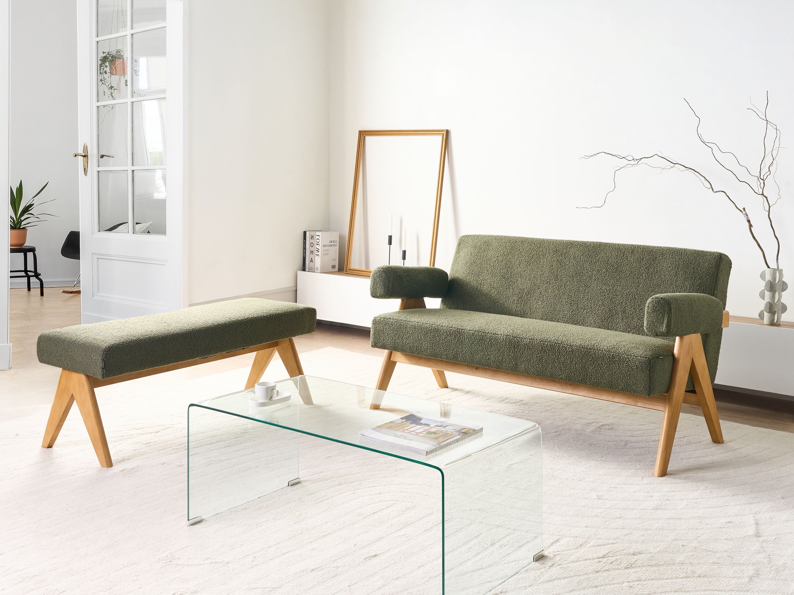 Minkštų baldų komplektas Berwyn 2715 (Žalia + Šviesus medis)