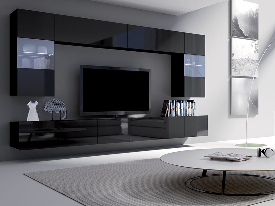 Pakabinama spintelė Tivdalu 101 (Juoda + Blizgi juoda)