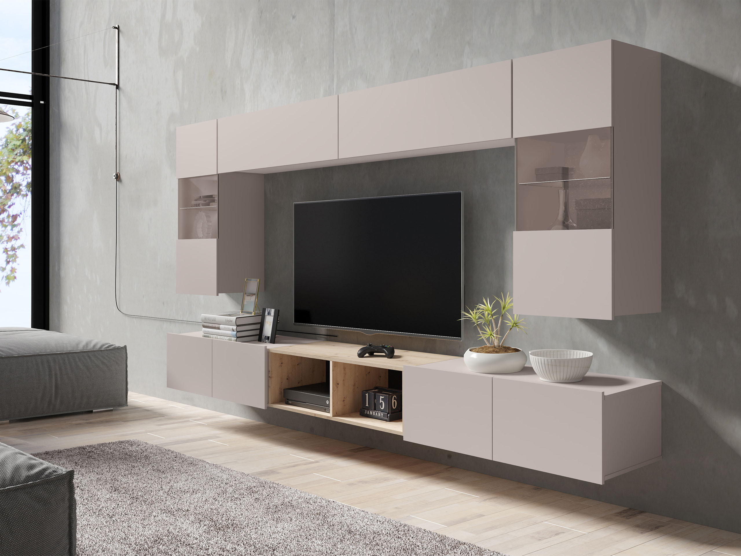 Svetainės komplektas Remus XXIV (Kašmyras + Artisan ąžuolas)