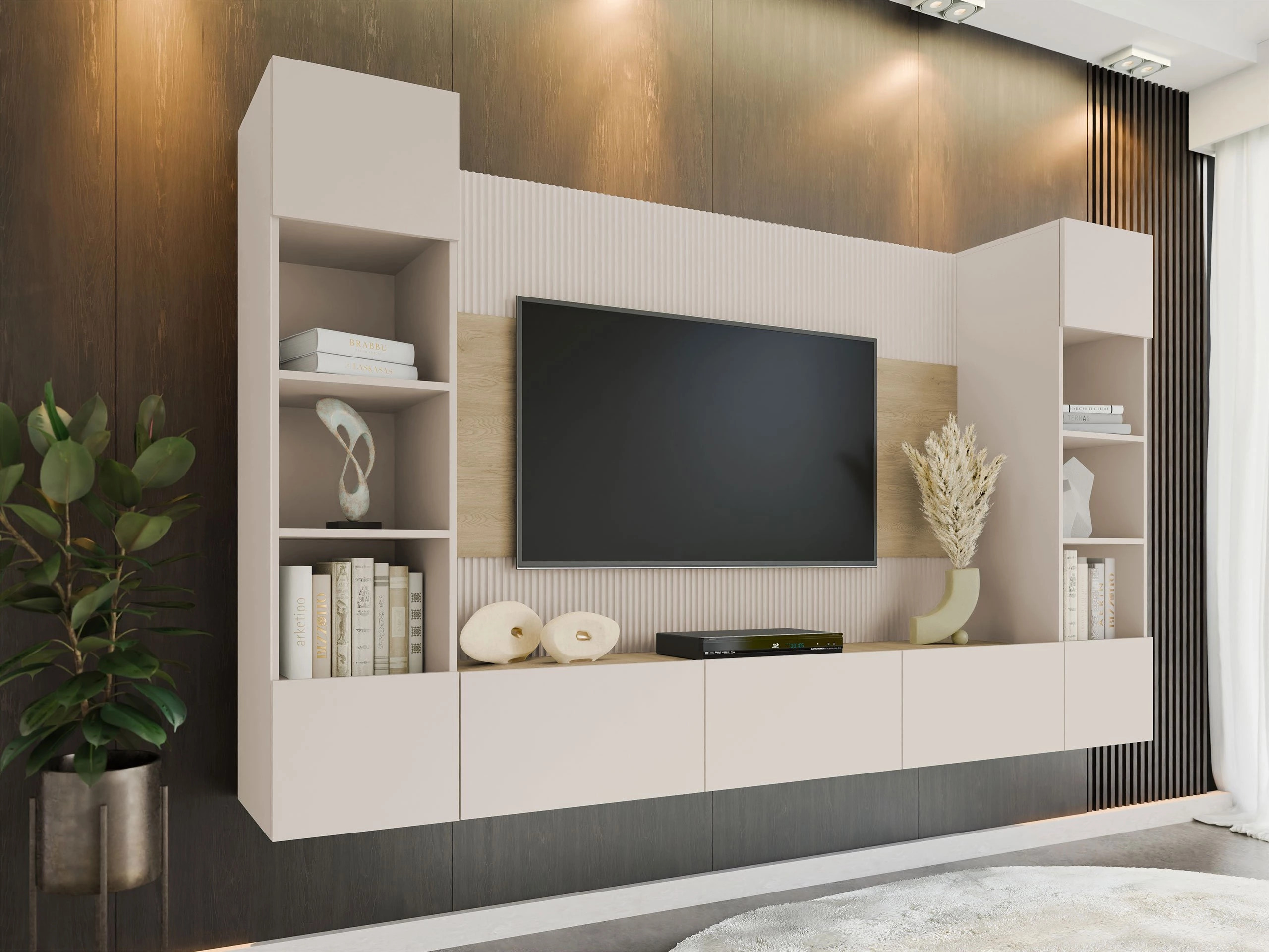 Svetainės komplektas Comfivo Salix I (Smėlinė + Ąžuolas)