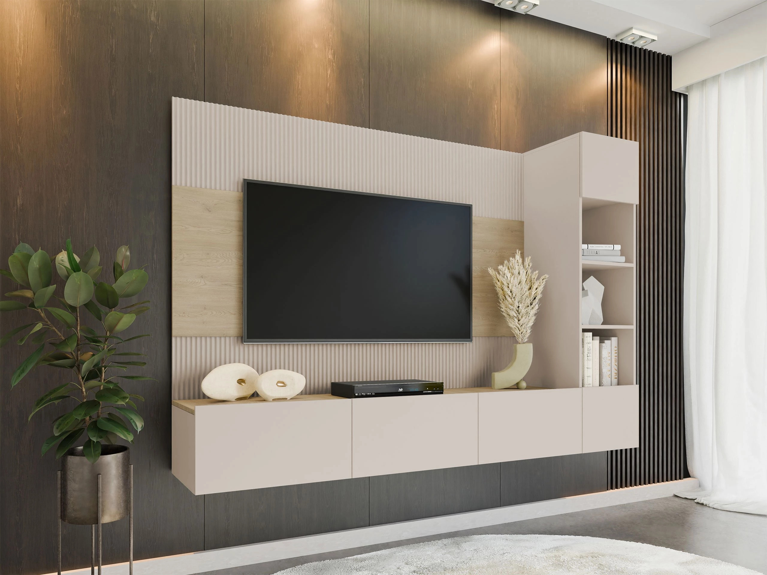 Svetainės komplektas Comfivo Salix II (Smėlinė + Ąžuolas)