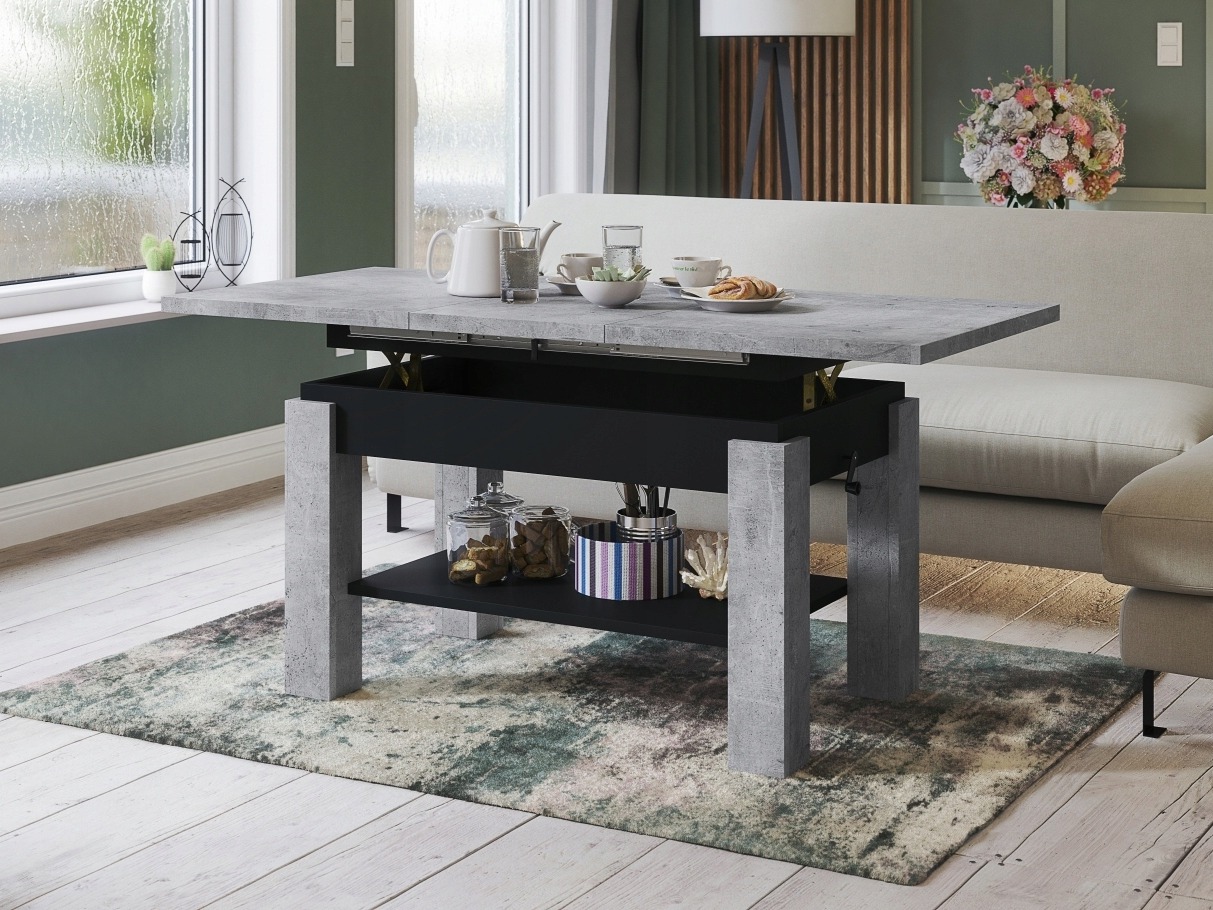 Žurnalinis staliukas transformeris Glendale 100 (Betonas + Juoda)