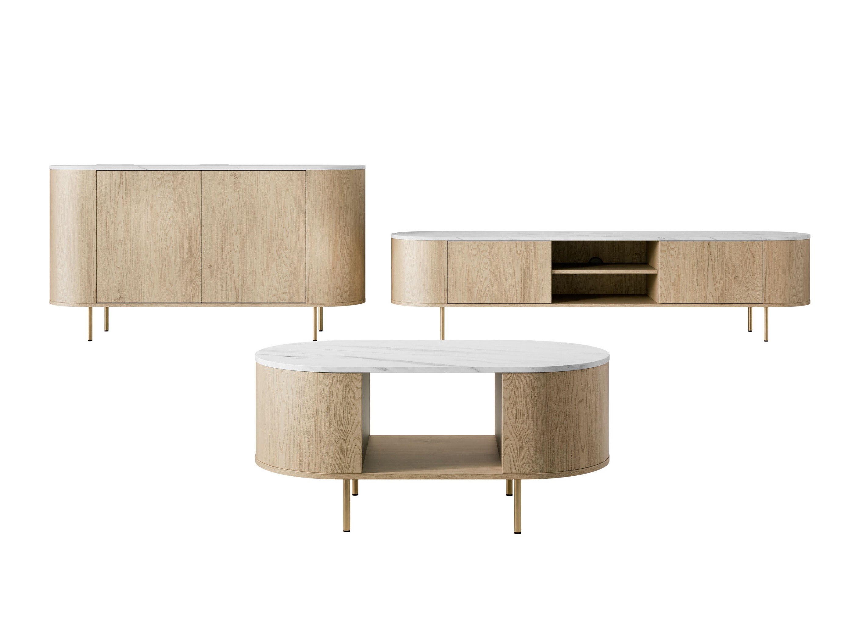 Svetainės komplektas Comfivo Livtena (Baltas marmuras + Auksinė)